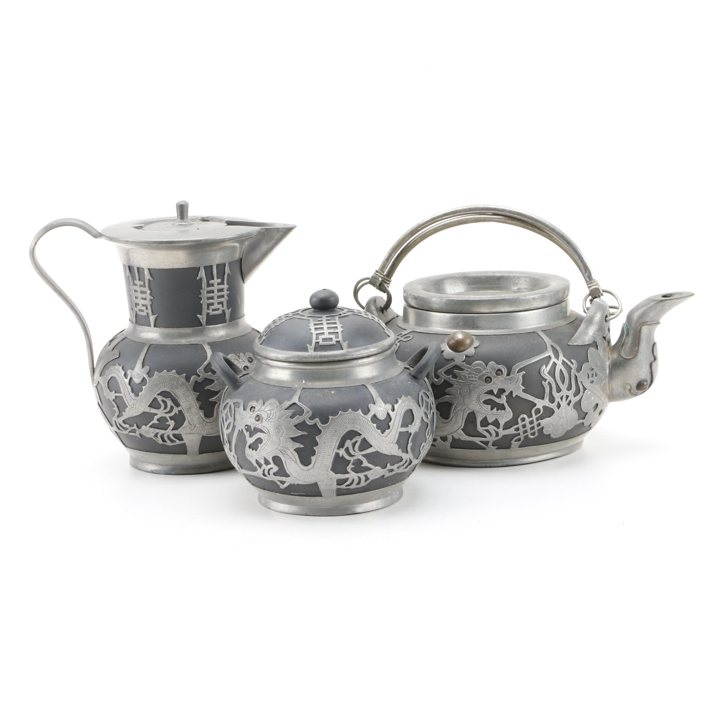 Chinese Tung King Shun Yixing Pottery and Paktong Tea Service