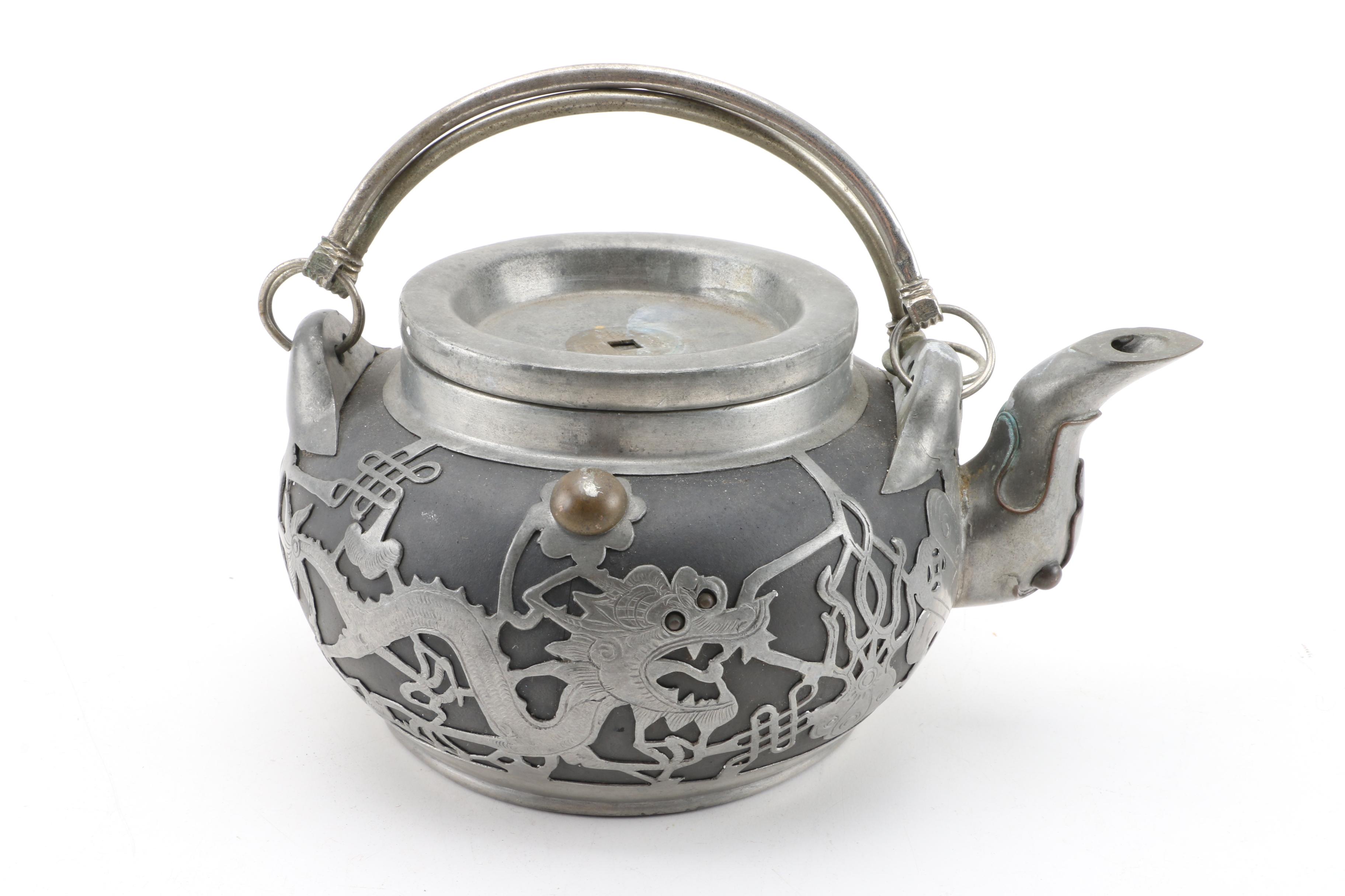 Chinese Tung King Shun Yixing Pottery and Paktong Tea Service