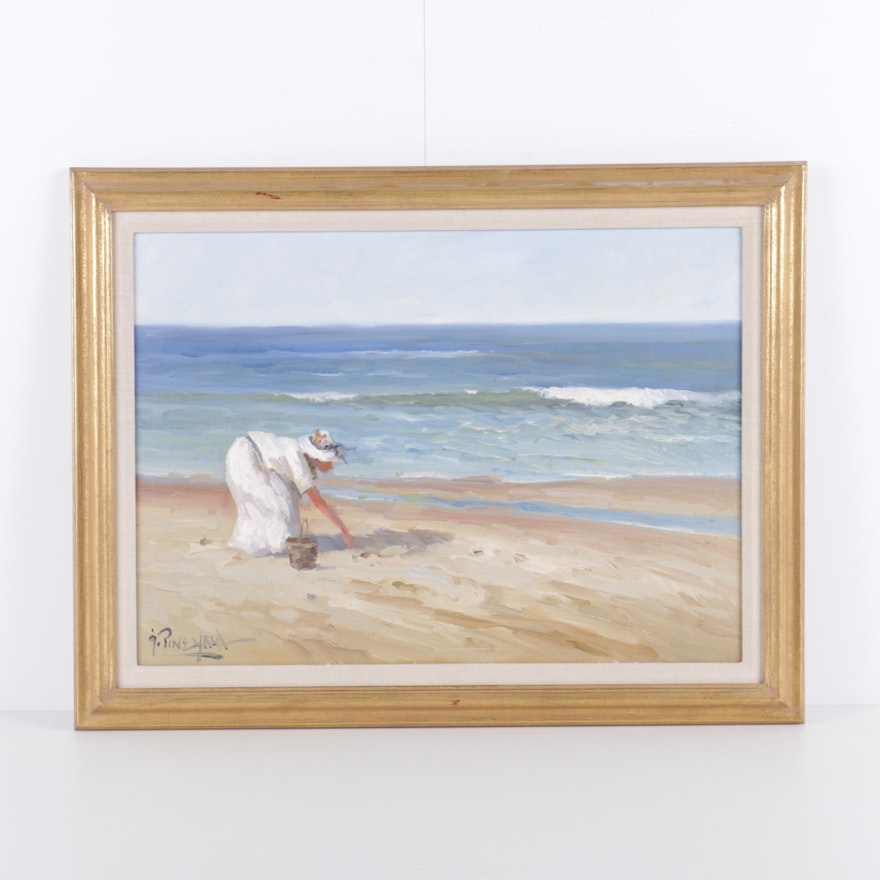 Jorge Pineyrua Acrylic Painting on Canvas of Woman on Beach