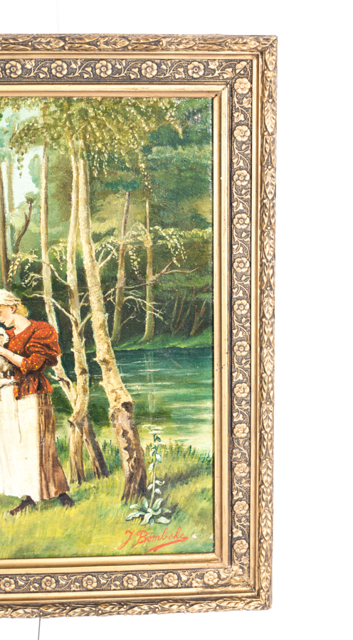 Oil Painting on Canvas of a Young Woman with a Lamb