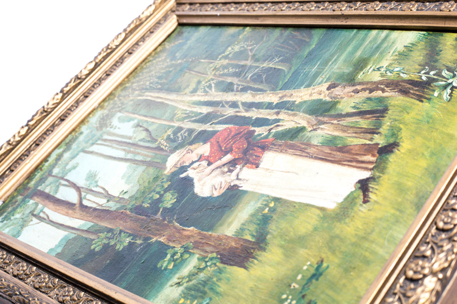 Oil Painting on Canvas of a Young Woman with a Lamb