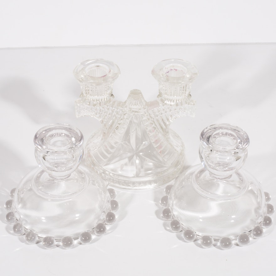 Set of Imperial Glass Crystal "Candlewick" Candleholders and Other Glass Light