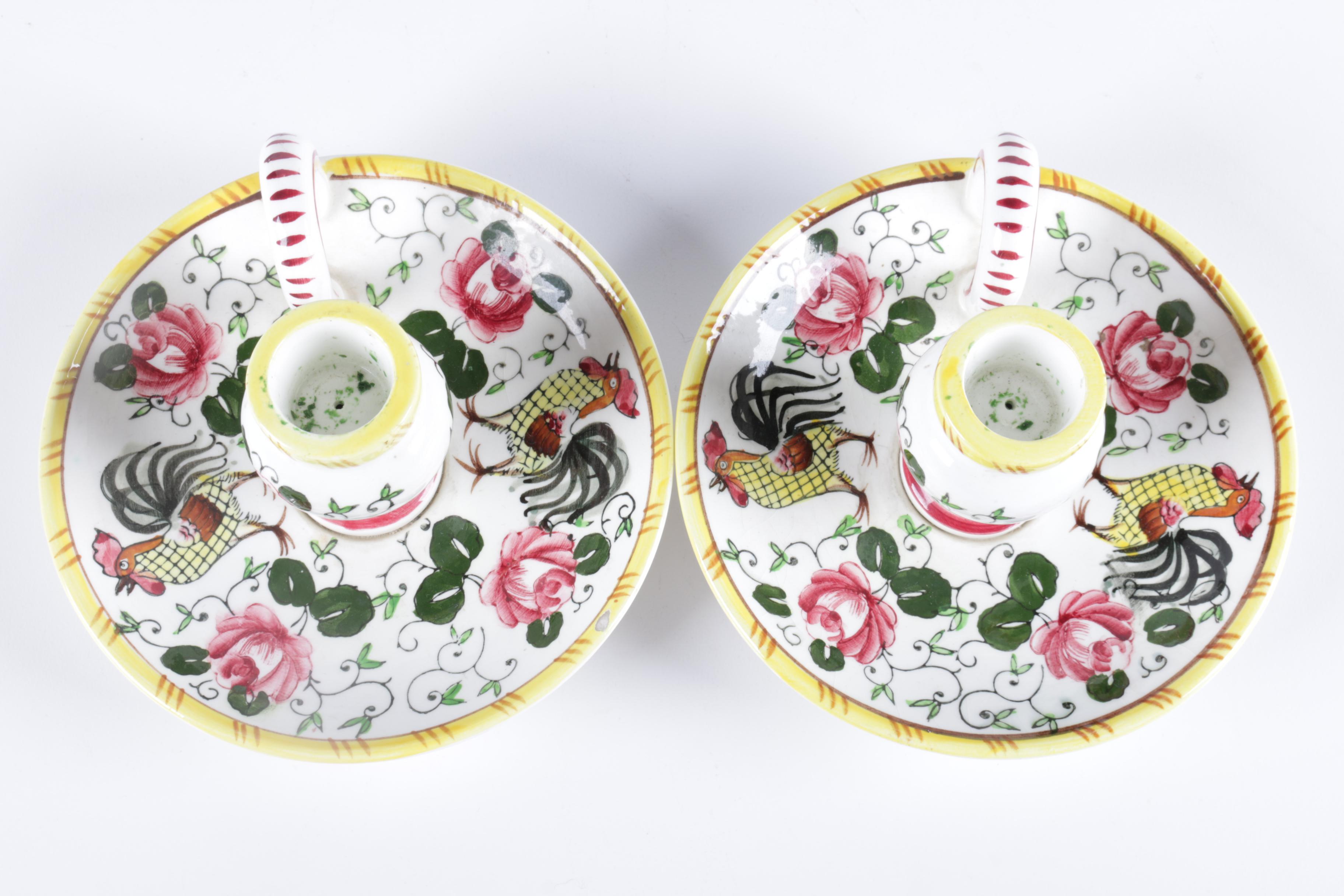 Pair of Vintage Ucacgo PY "Early Provincial" Handled Candle Holders