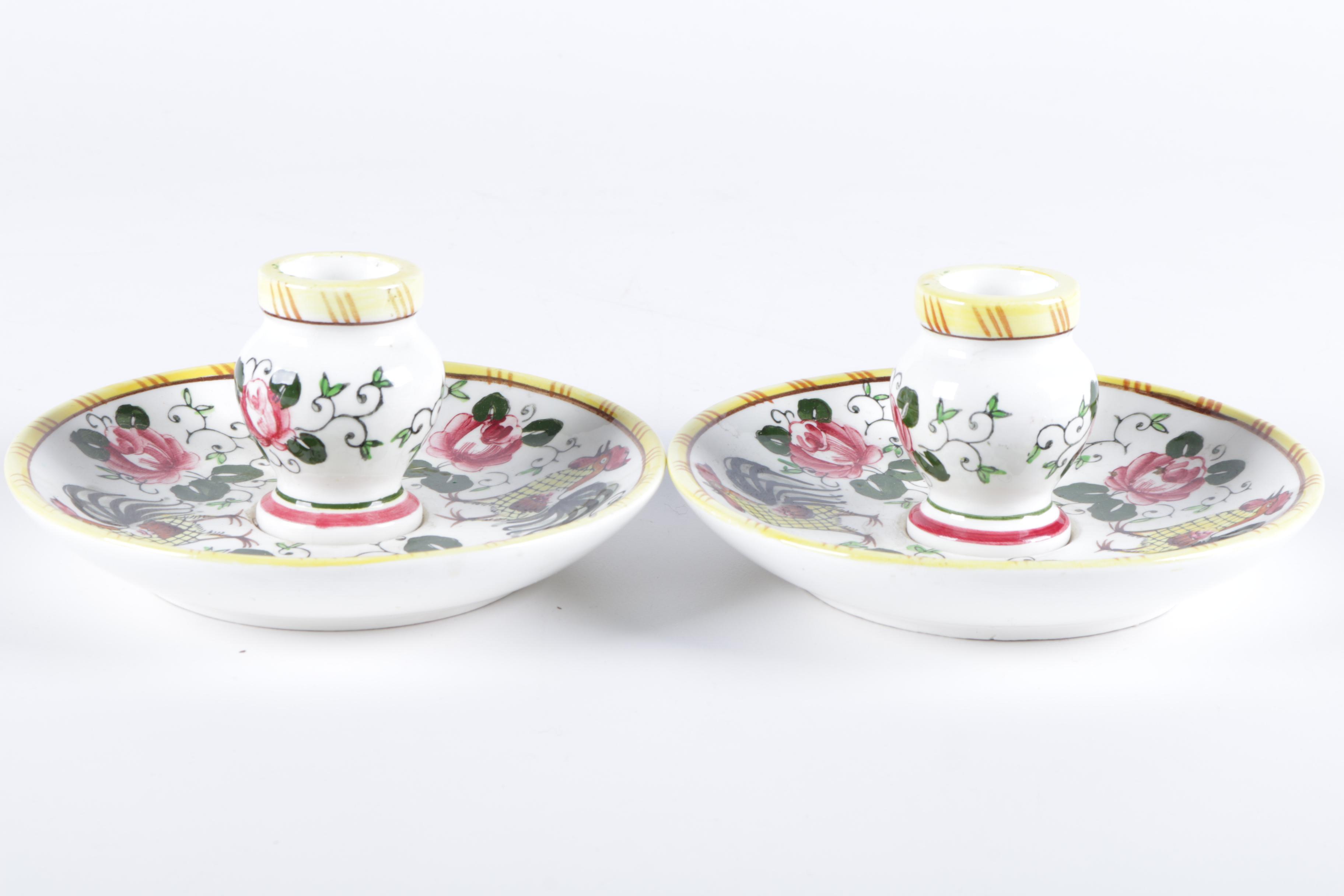 Pair of Vintage Ucacgo PY "Early Provincial" Handled Candle Holders