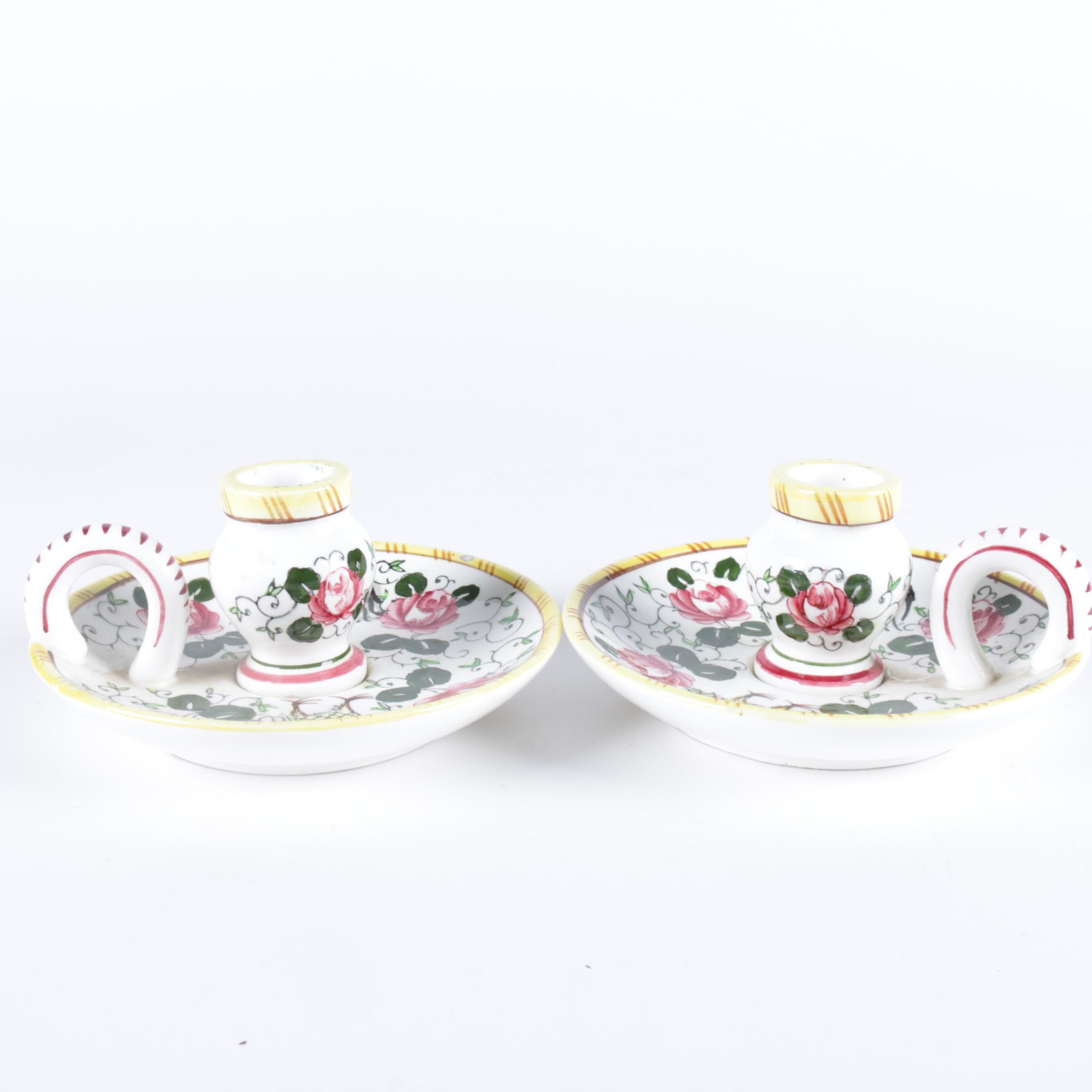 Pair of Vintage Ucacgo PY "Early Provincial" Handled Candle Holders