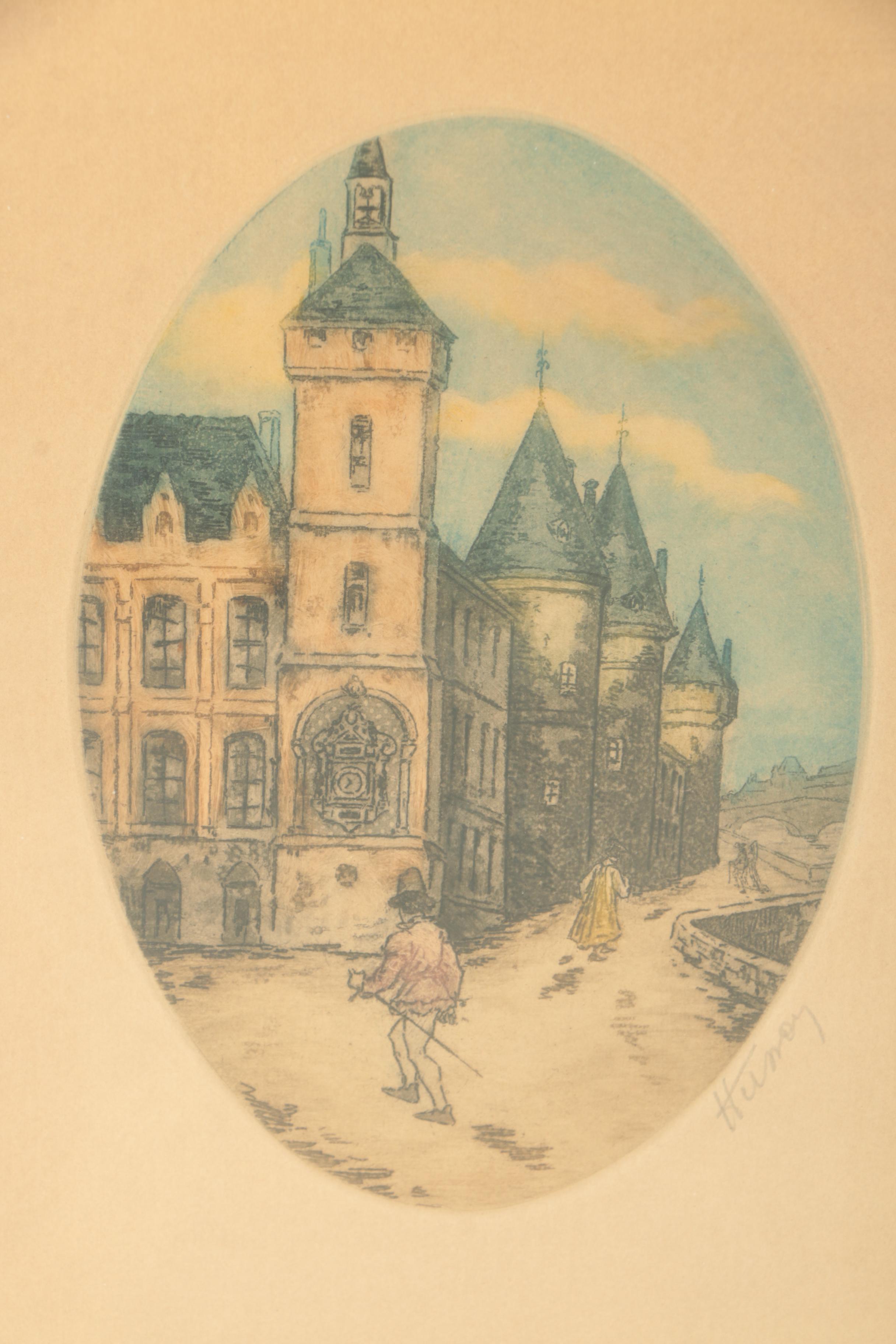 Vintage A la Poupee Etching of Paris Royal Palace