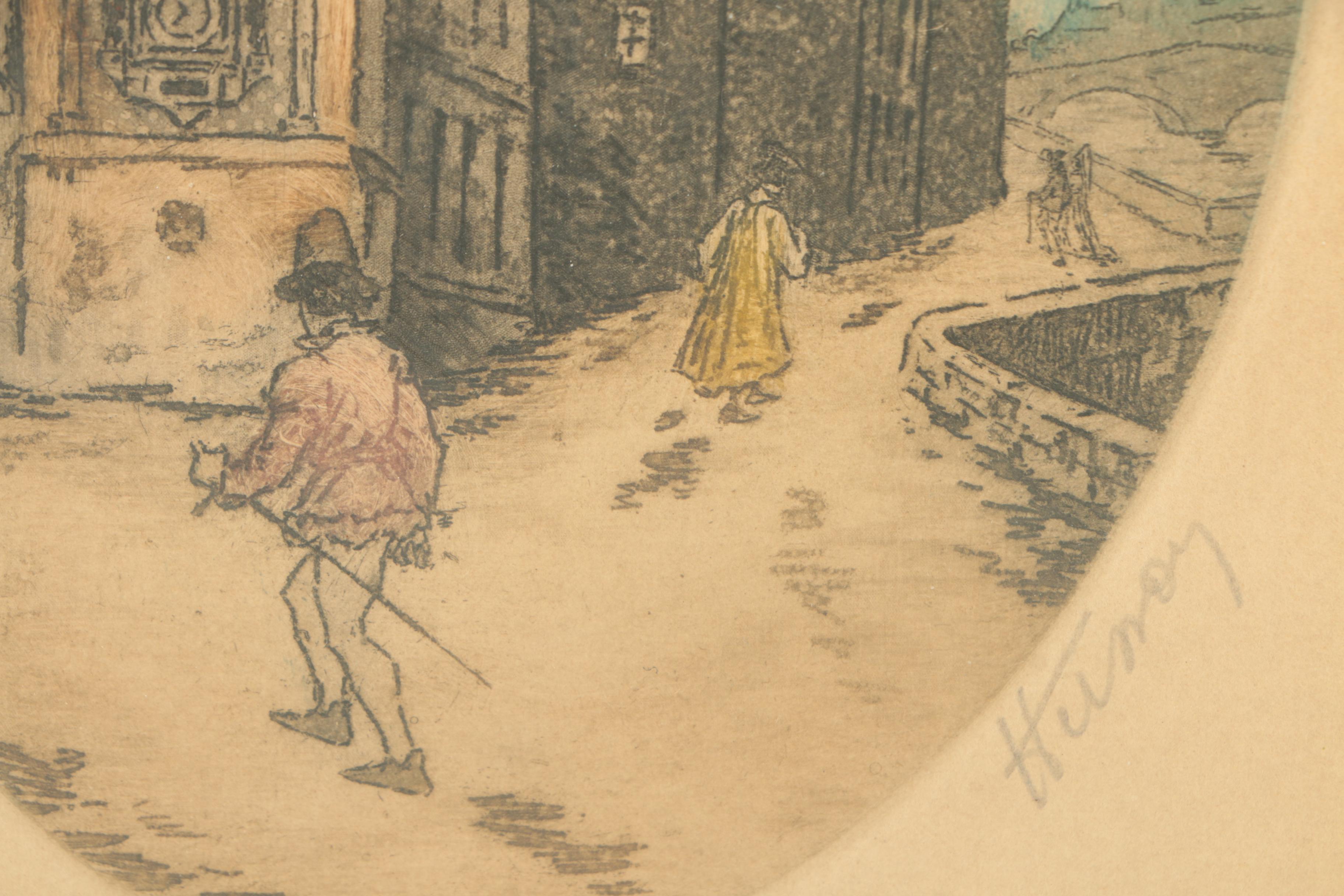 Vintage A la Poupee Etching of Paris Royal Palace