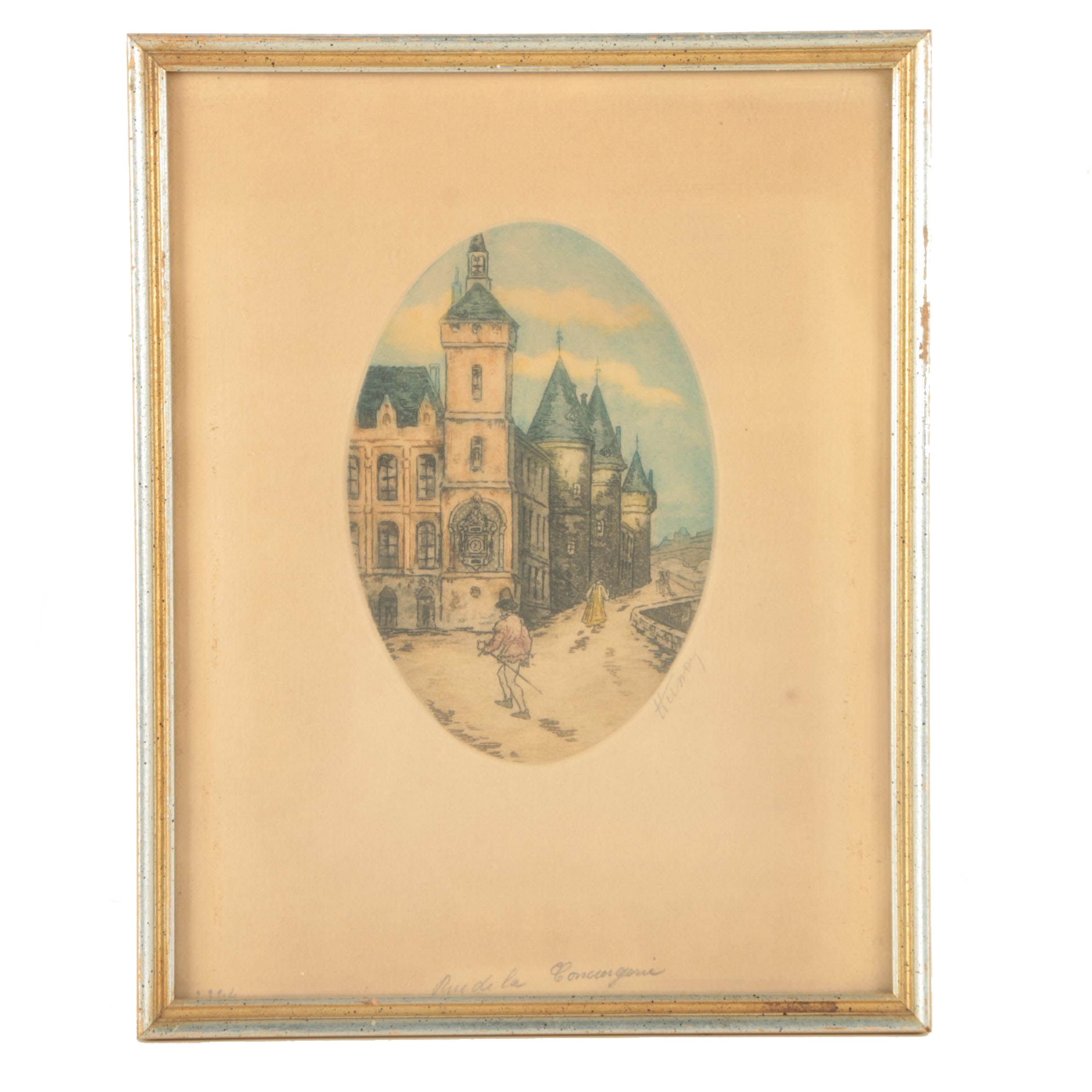 Vintage A la Poupee Etching of Paris Royal Palace
