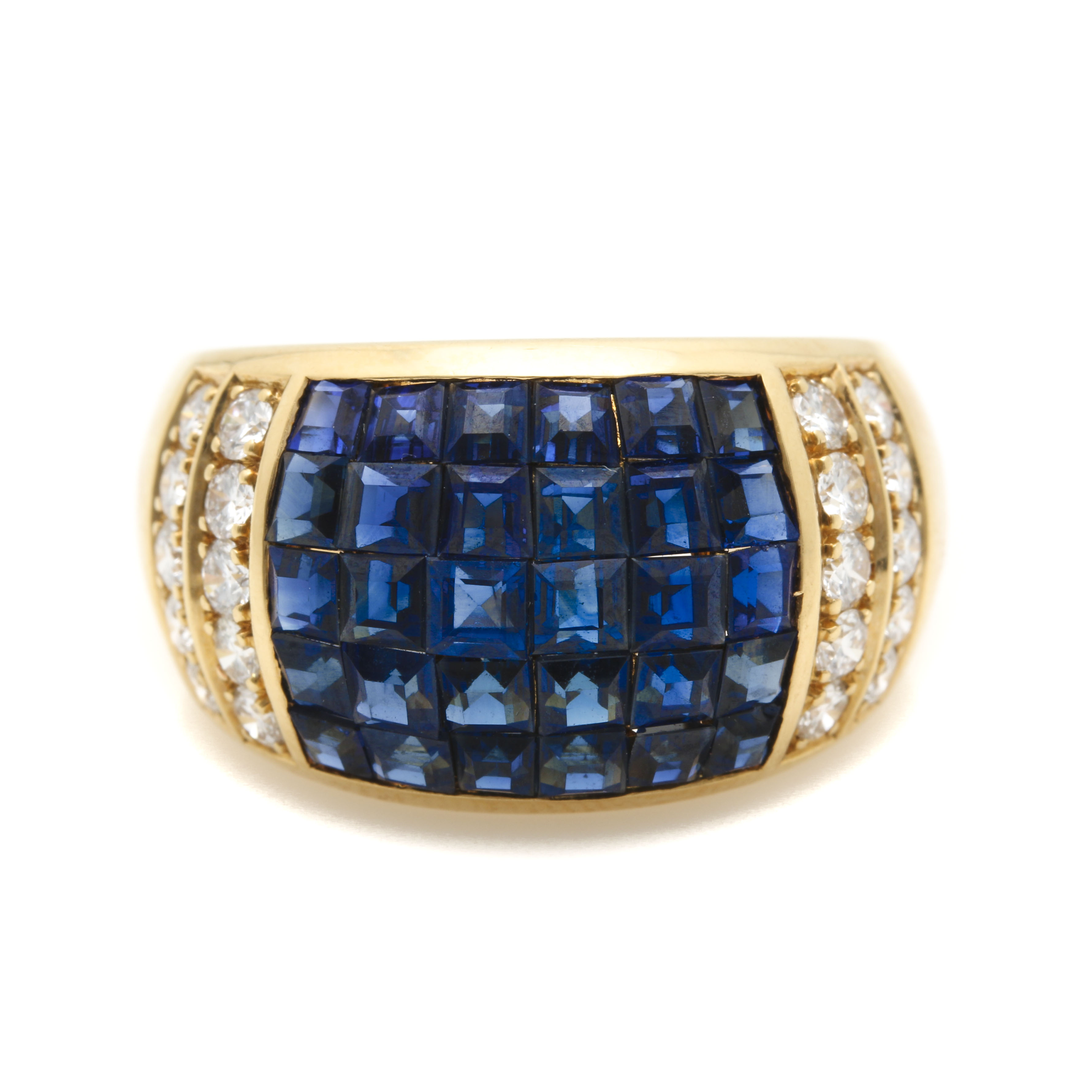 18K Yellow Gold Sapphire and Diamond Dome Ring