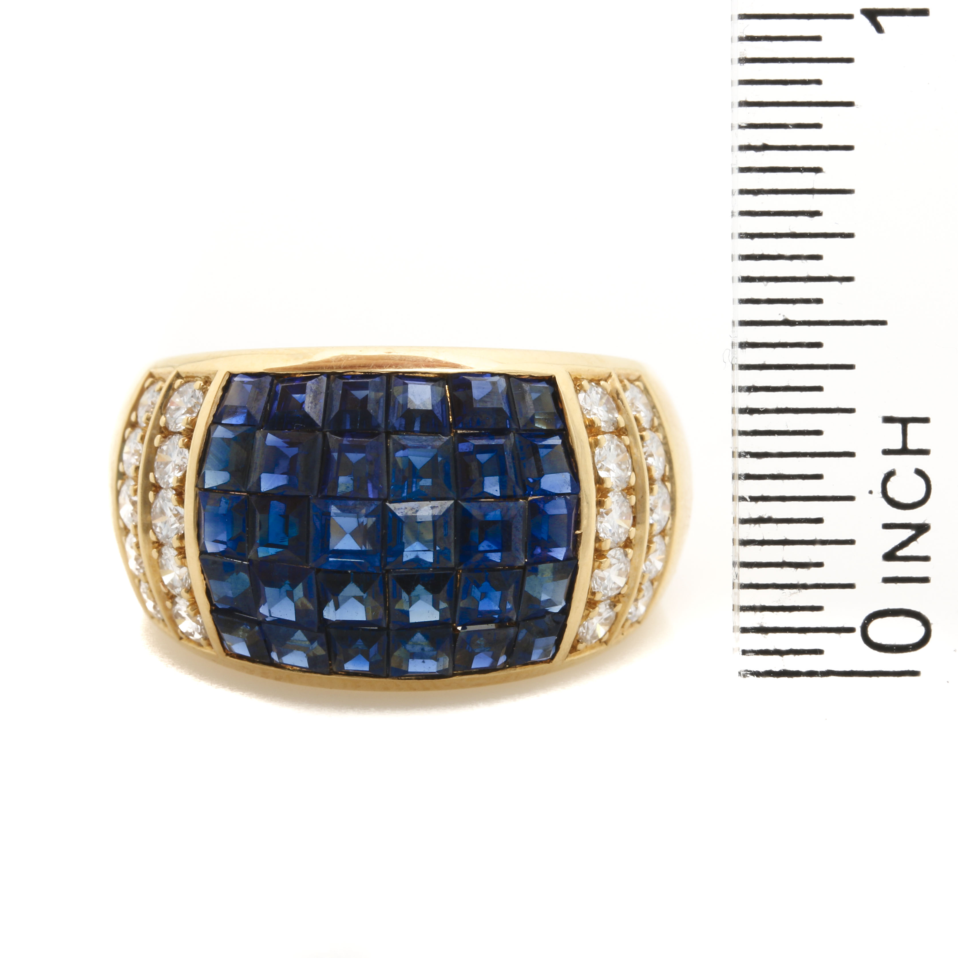 18K Yellow Gold Sapphire and Diamond Dome Ring