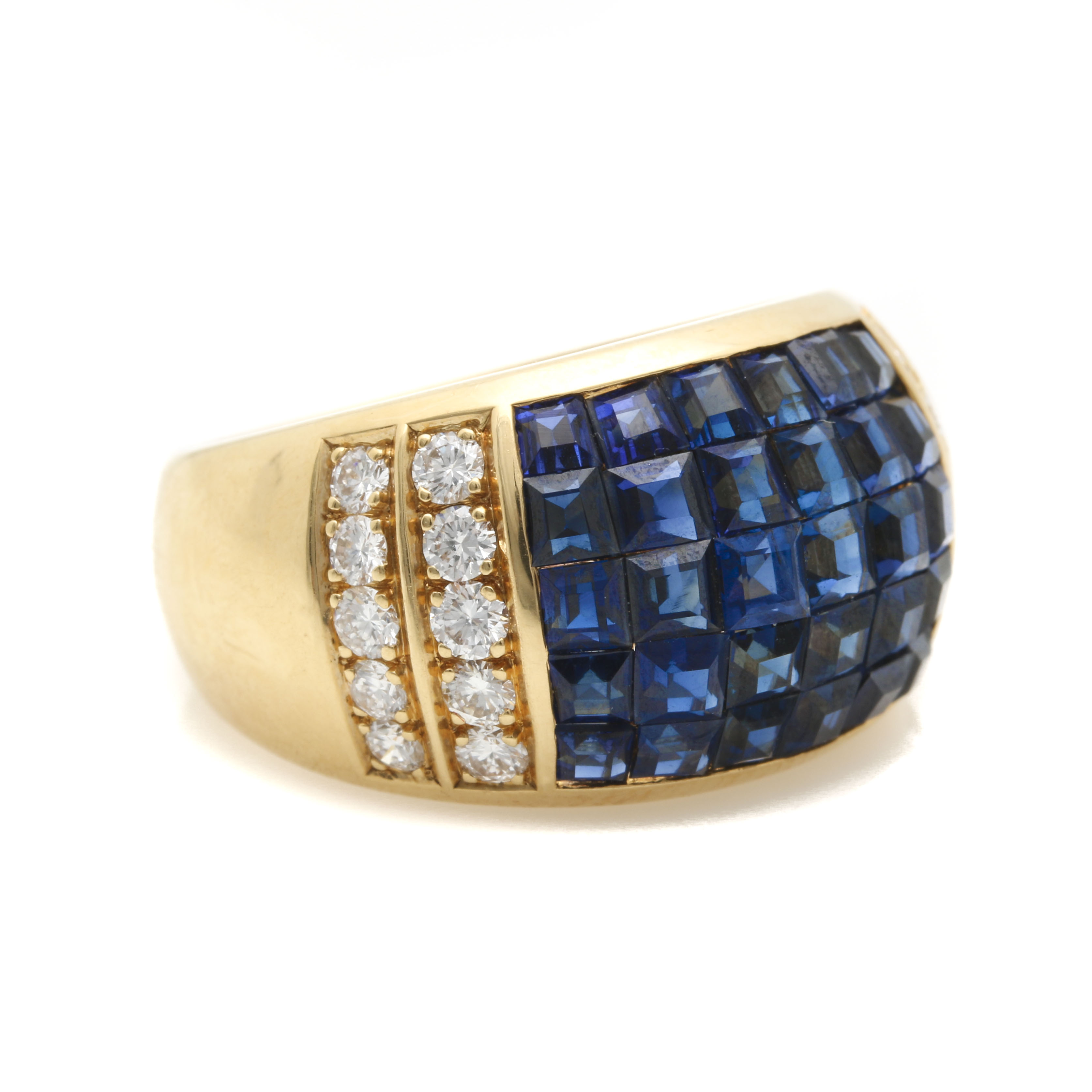 18K Yellow Gold Sapphire and Diamond Dome Ring