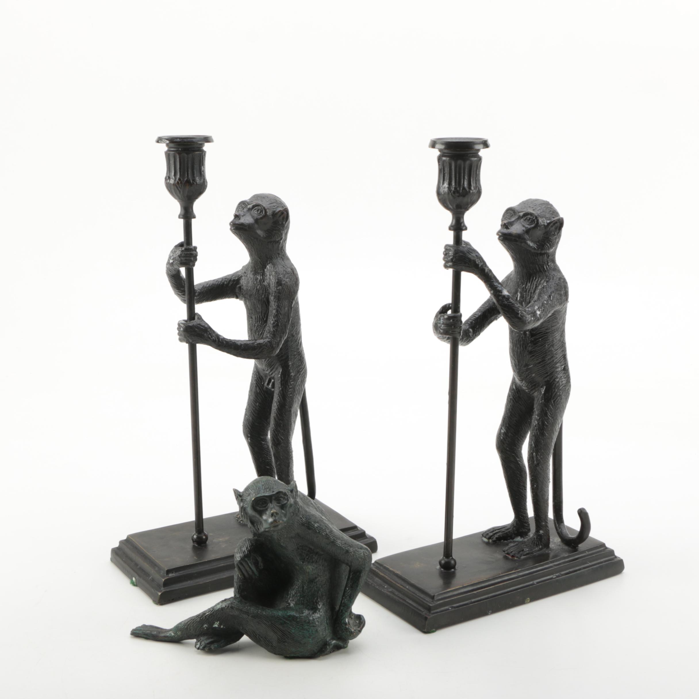 Maitland-Smith Monkey Candle Holders and Figurine