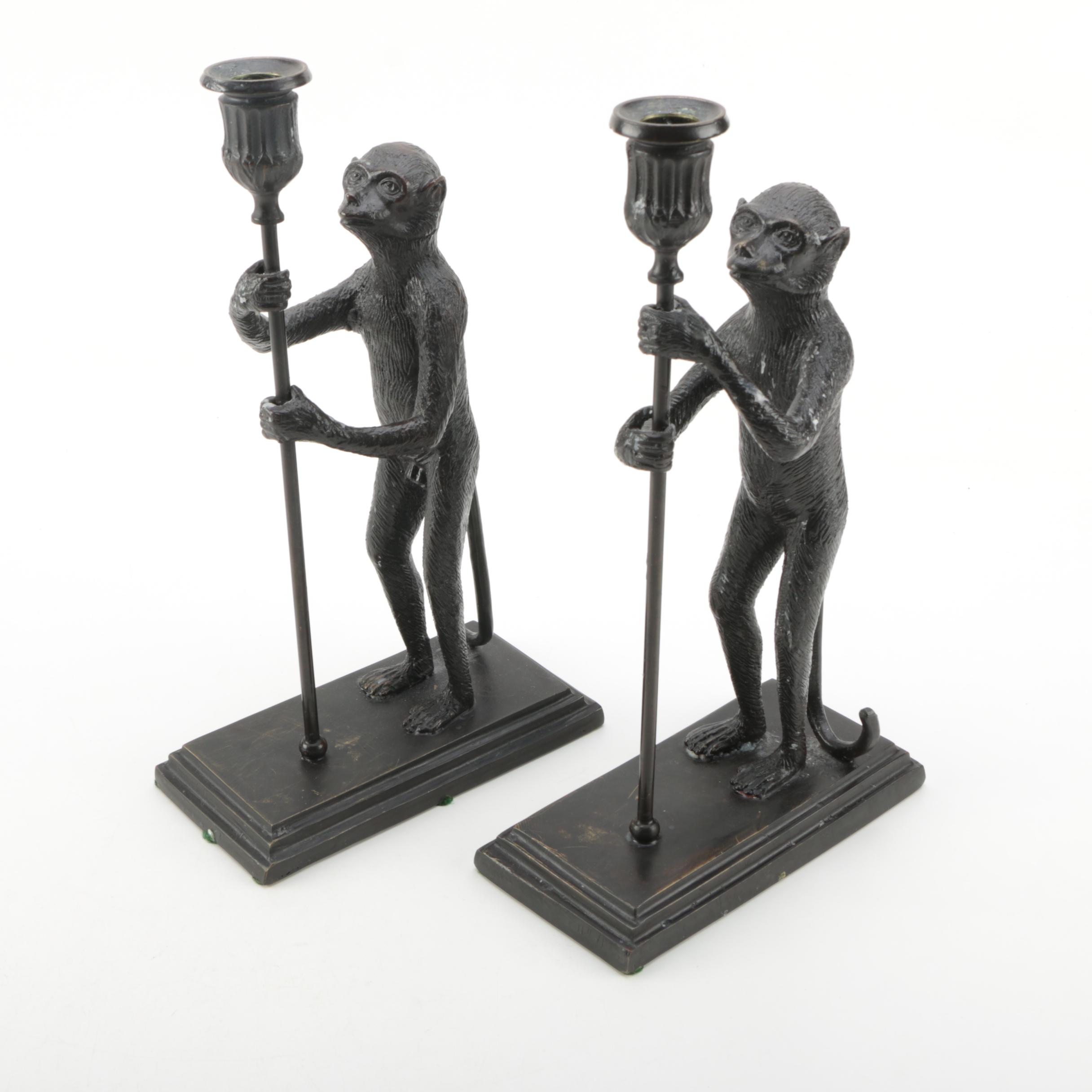 Maitland-Smith Monkey Candle Holders and Figurine