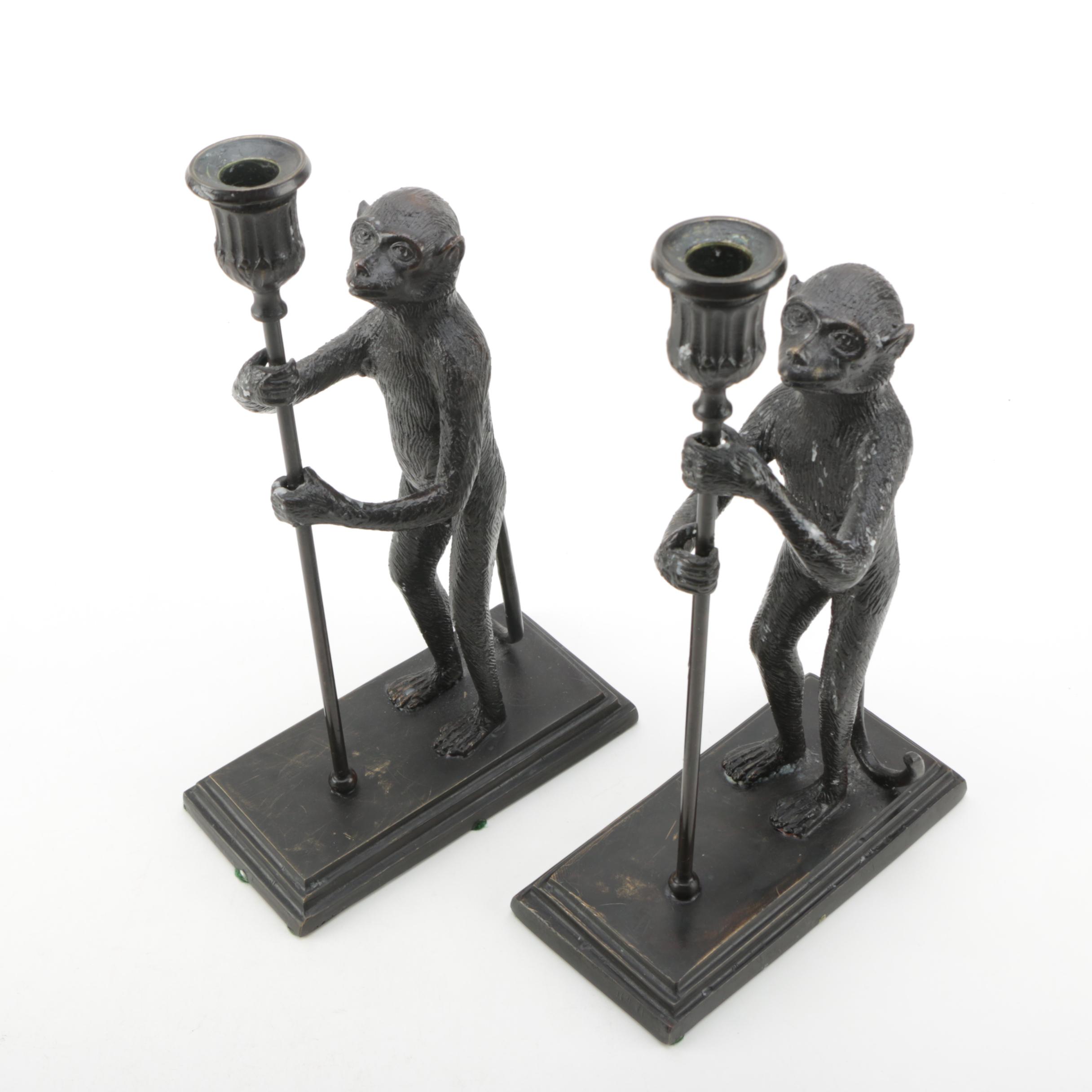 Maitland-Smith Monkey Candle Holders and Figurine