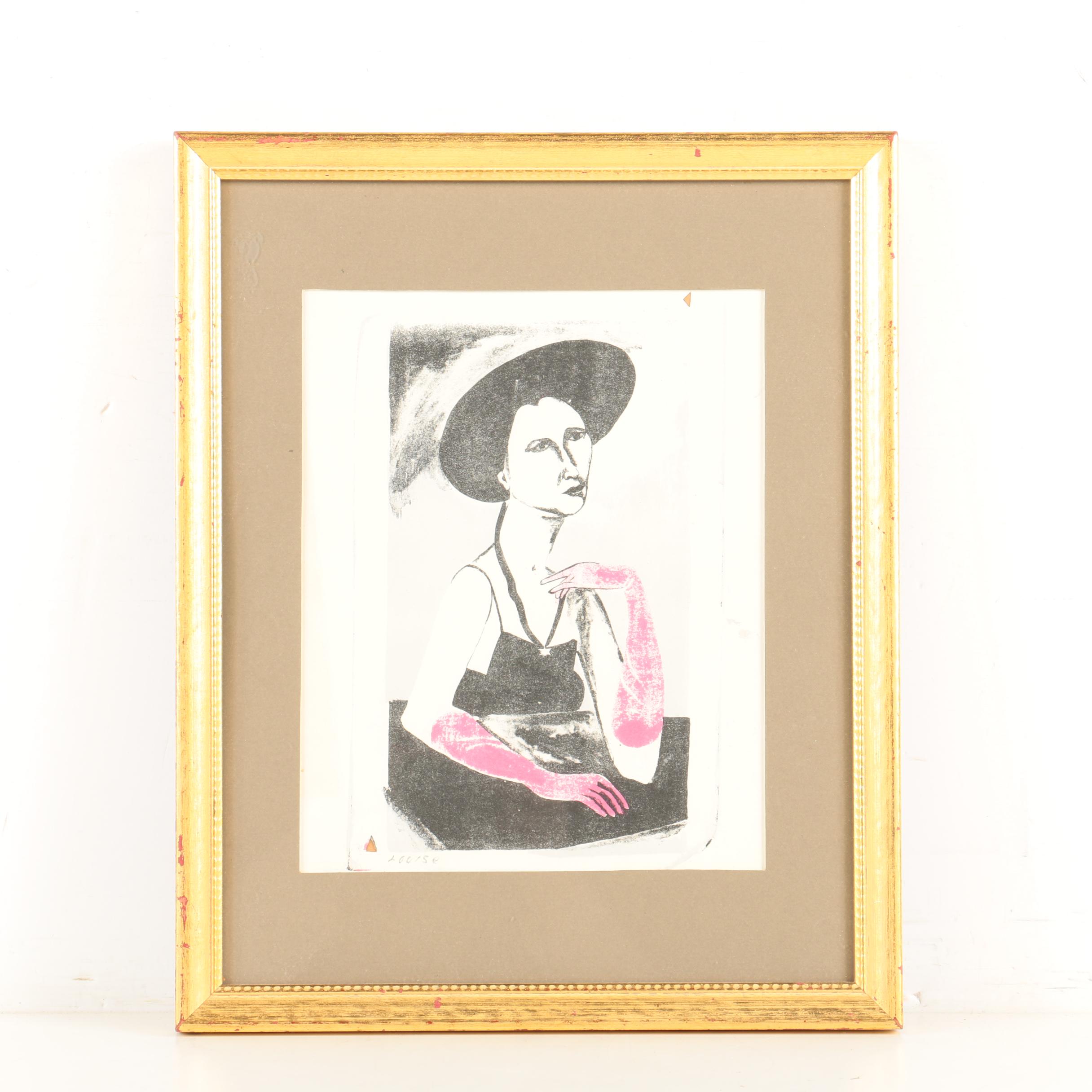 Etching on Paper of Expressionist Inspired Portrait "Louise"