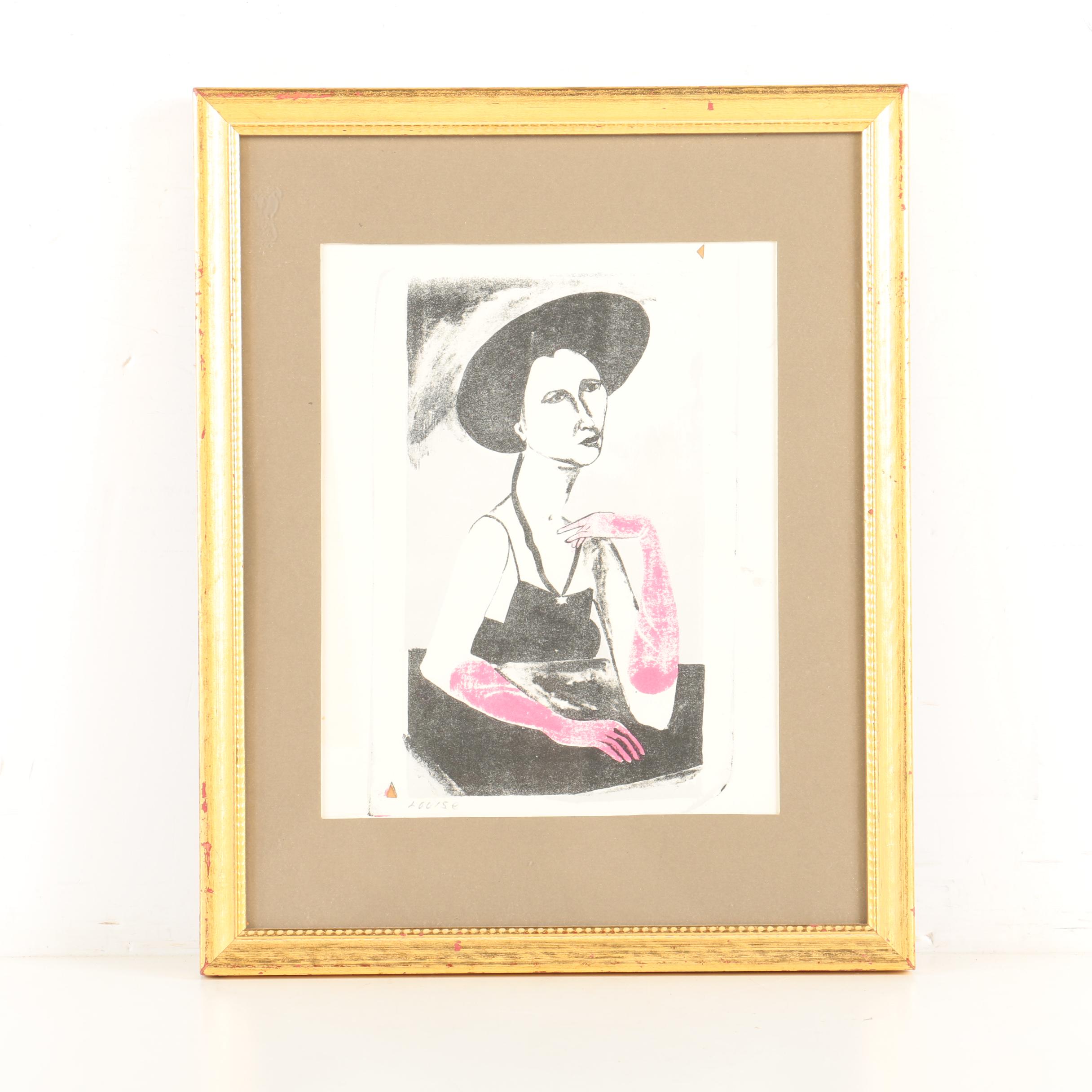 Etching on Paper of Expressionist Inspired Portrait "Louise"