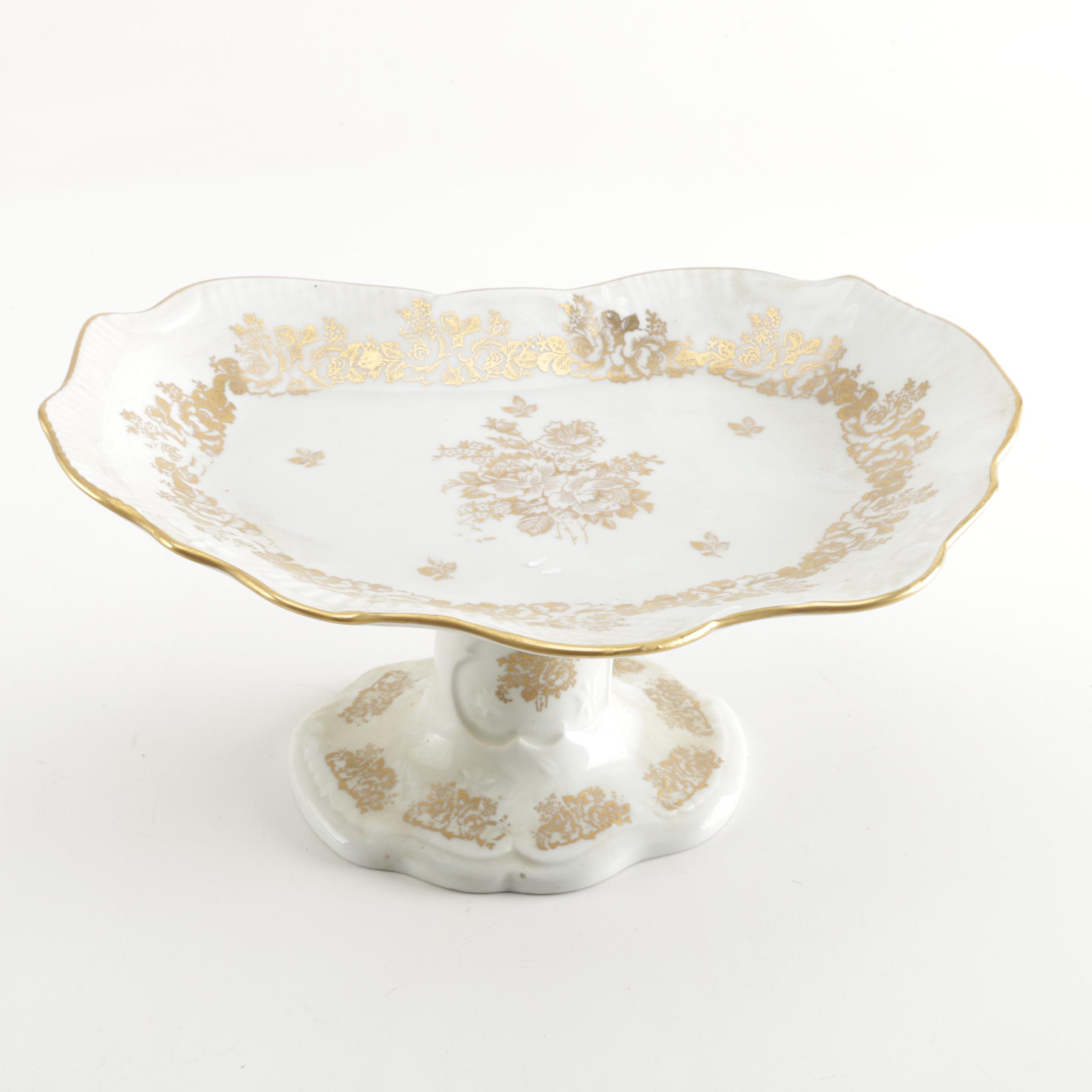Vintage Hand-Painted Porcelain Dish with Gold-Tone Roses