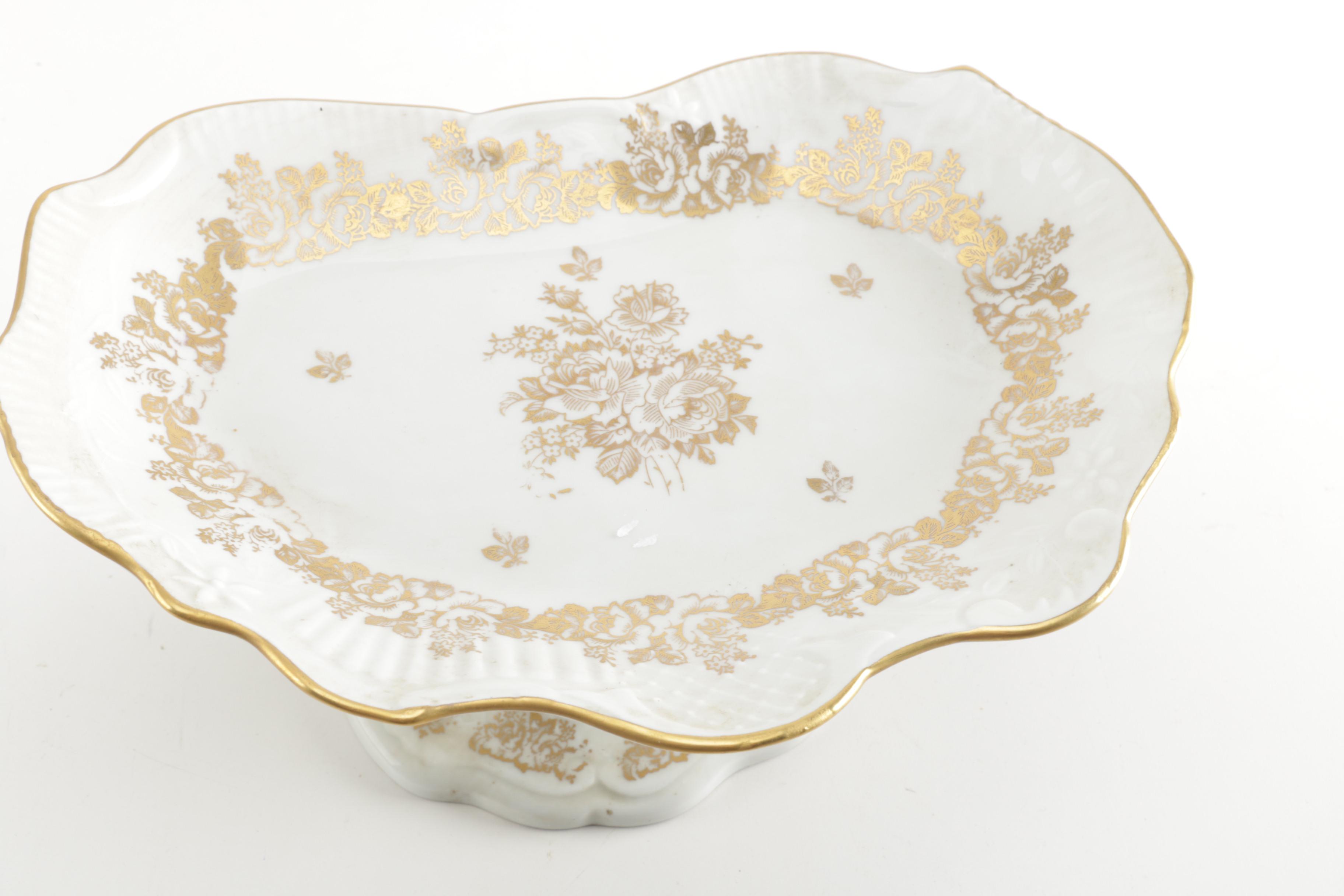 Vintage Hand-Painted Porcelain Dish with Gold-Tone Roses