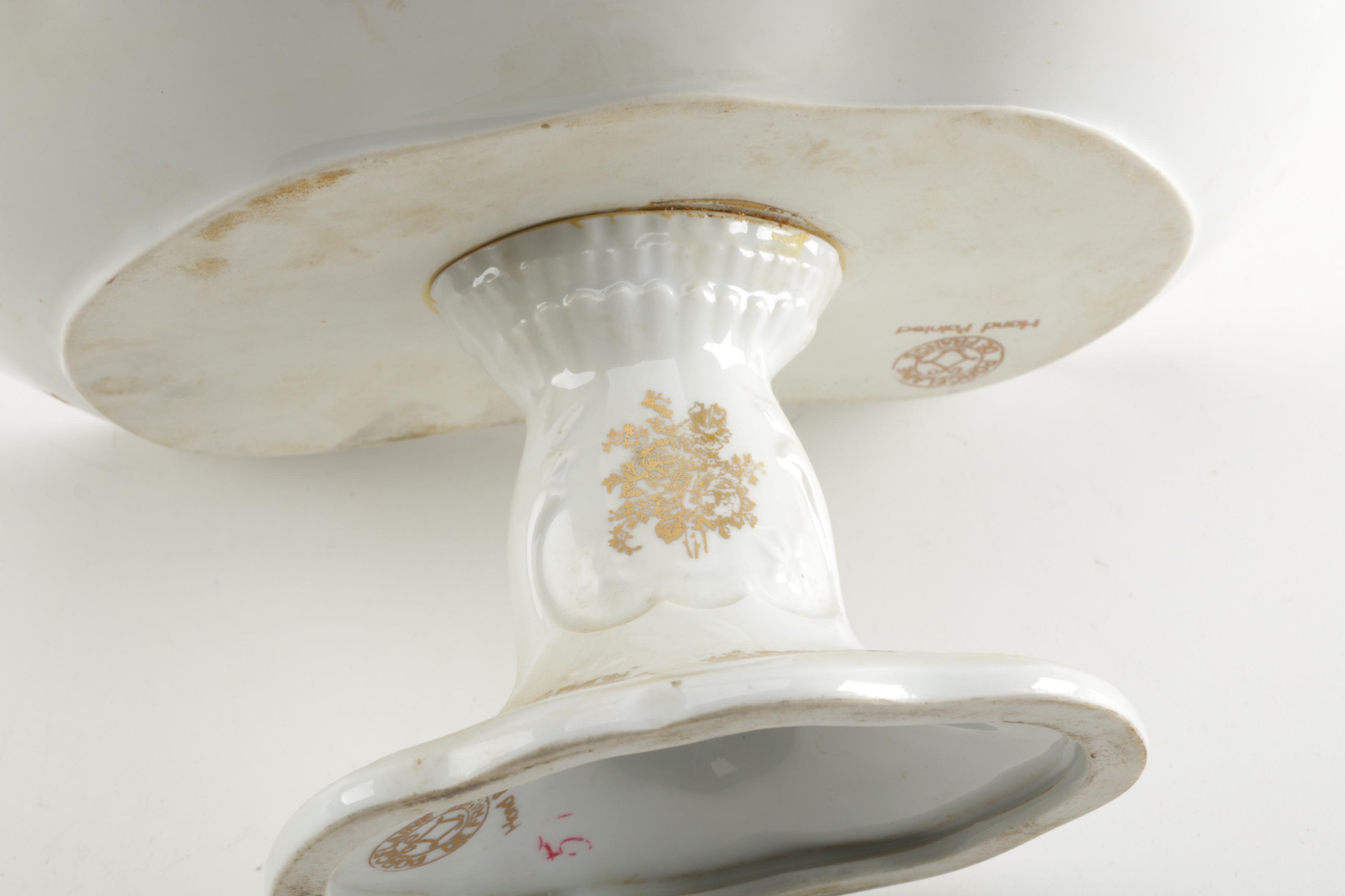 Vintage Hand-Painted Porcelain Dish with Gold-Tone Roses