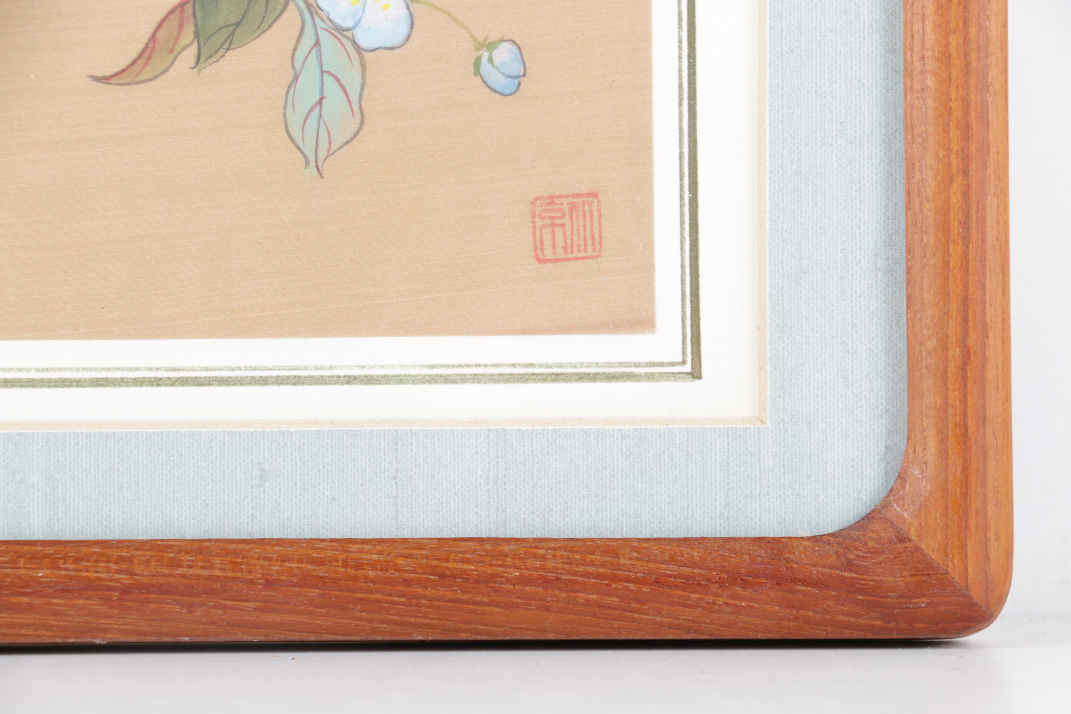 R.W. Painting of a Harbor with an East Asian Gouache Painting of a Bird