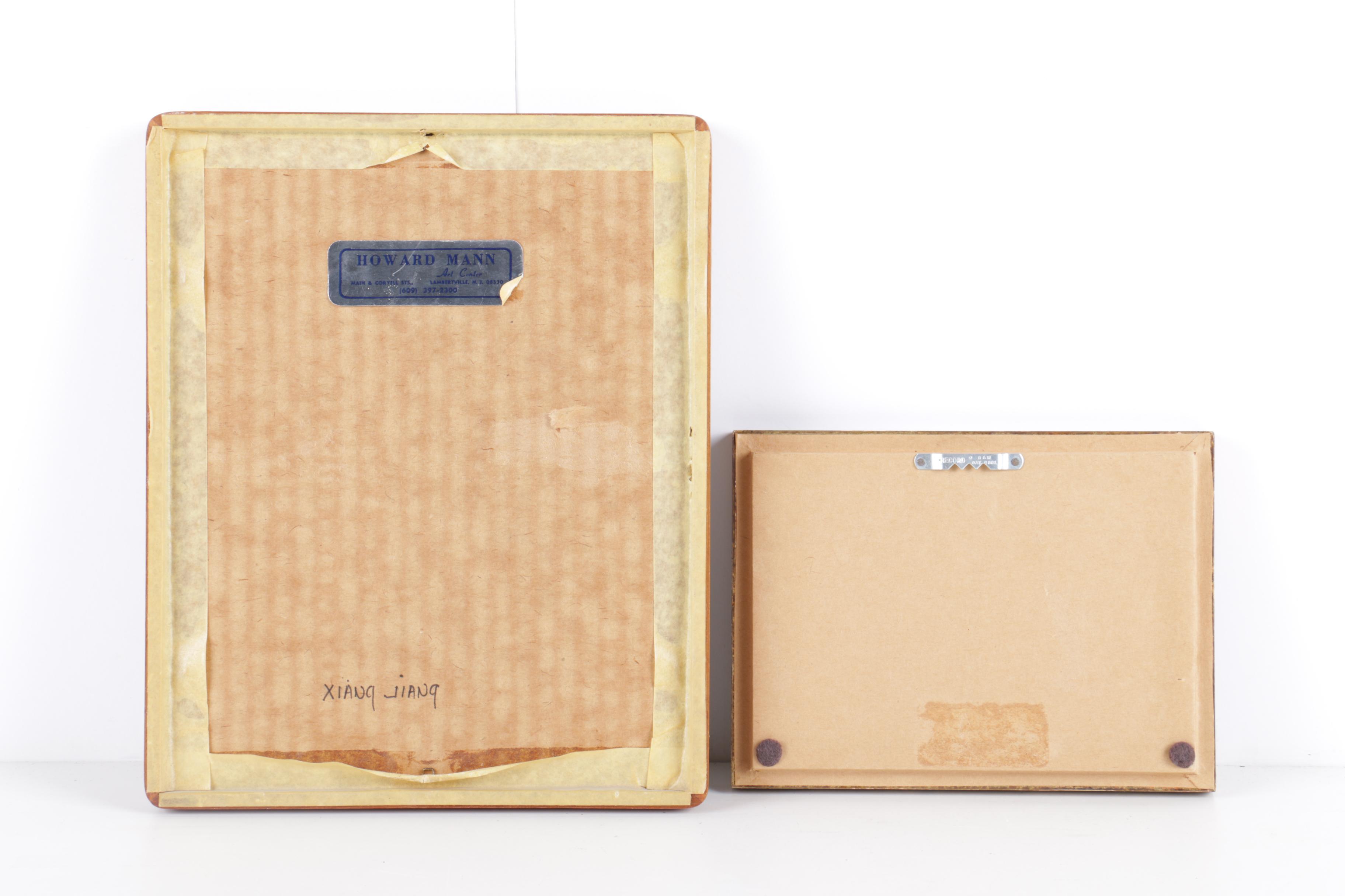 R.W. Painting of a Harbor with an East Asian Gouache Painting of a Bird