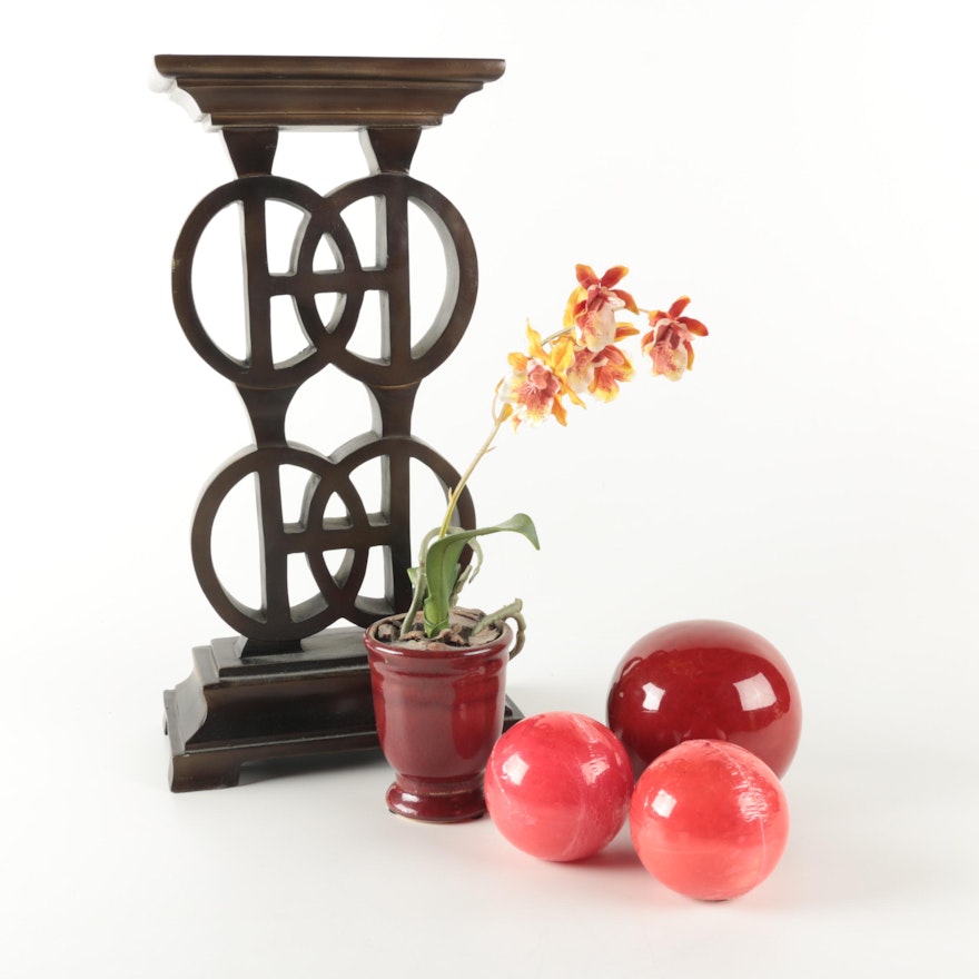 Metal Sculpture, Faux Potted Plant, and Assorted Home Decor