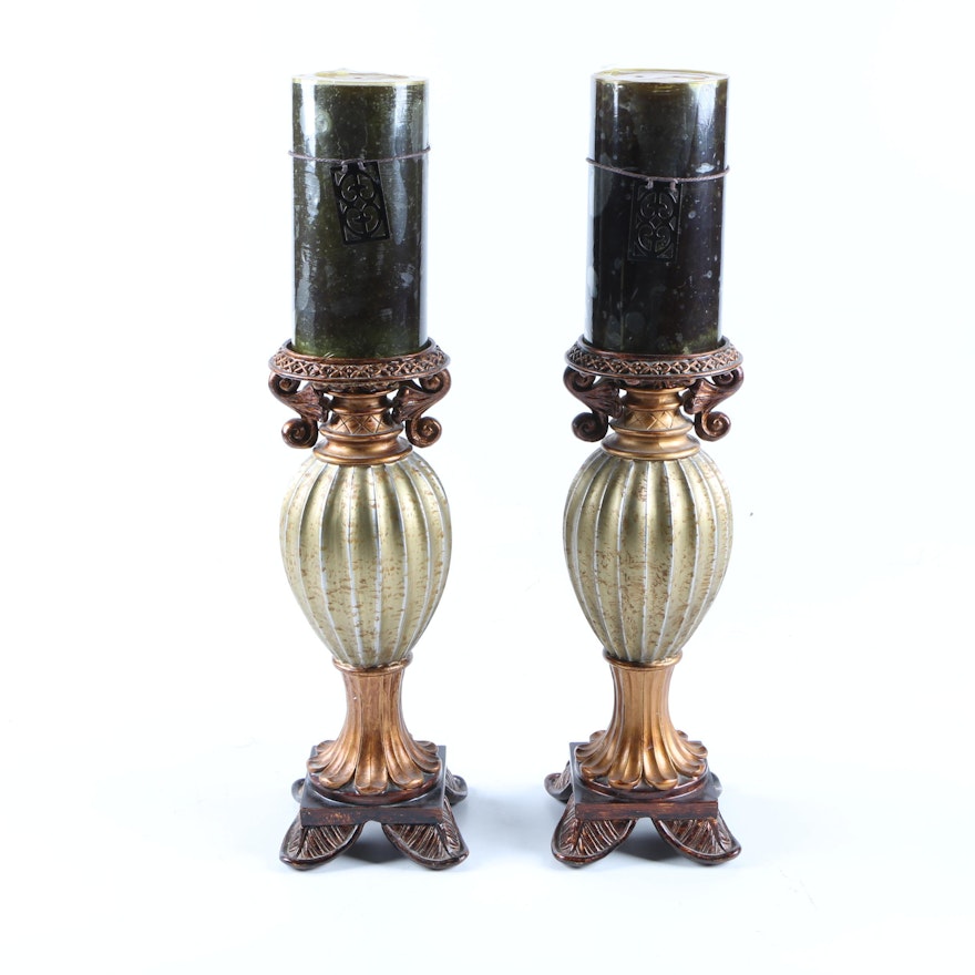 Two Candle Holders With Candles