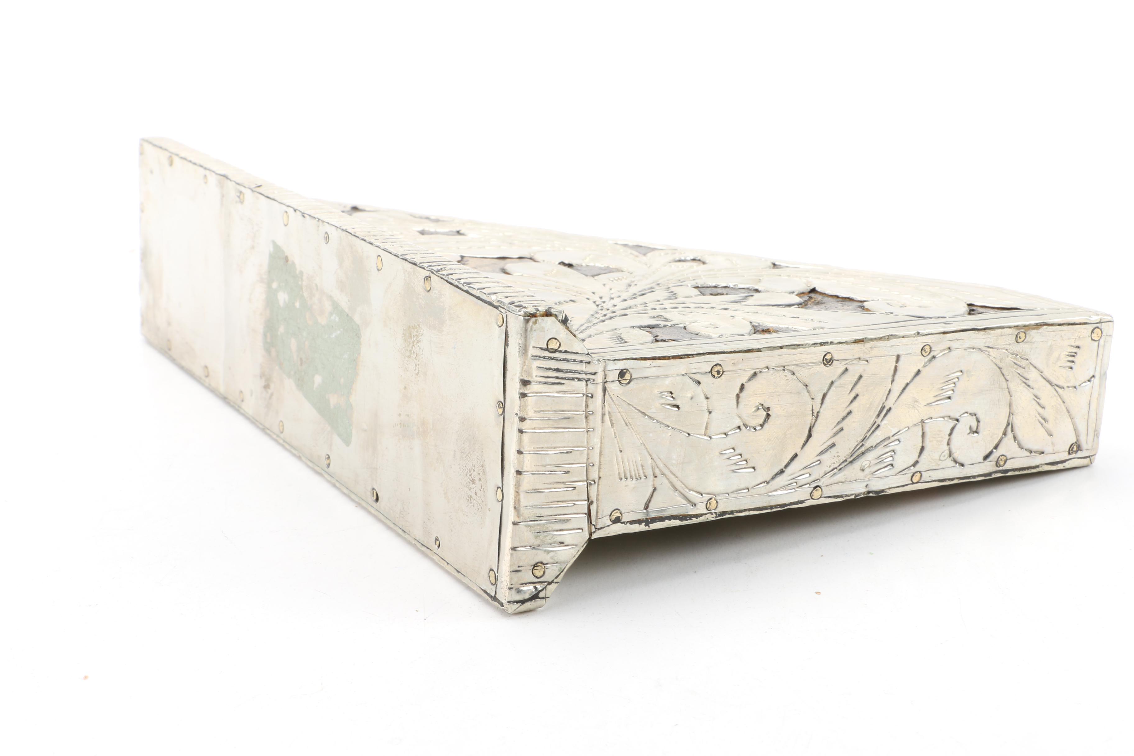 Triangular Silver Tone Metal Overlay Menorah