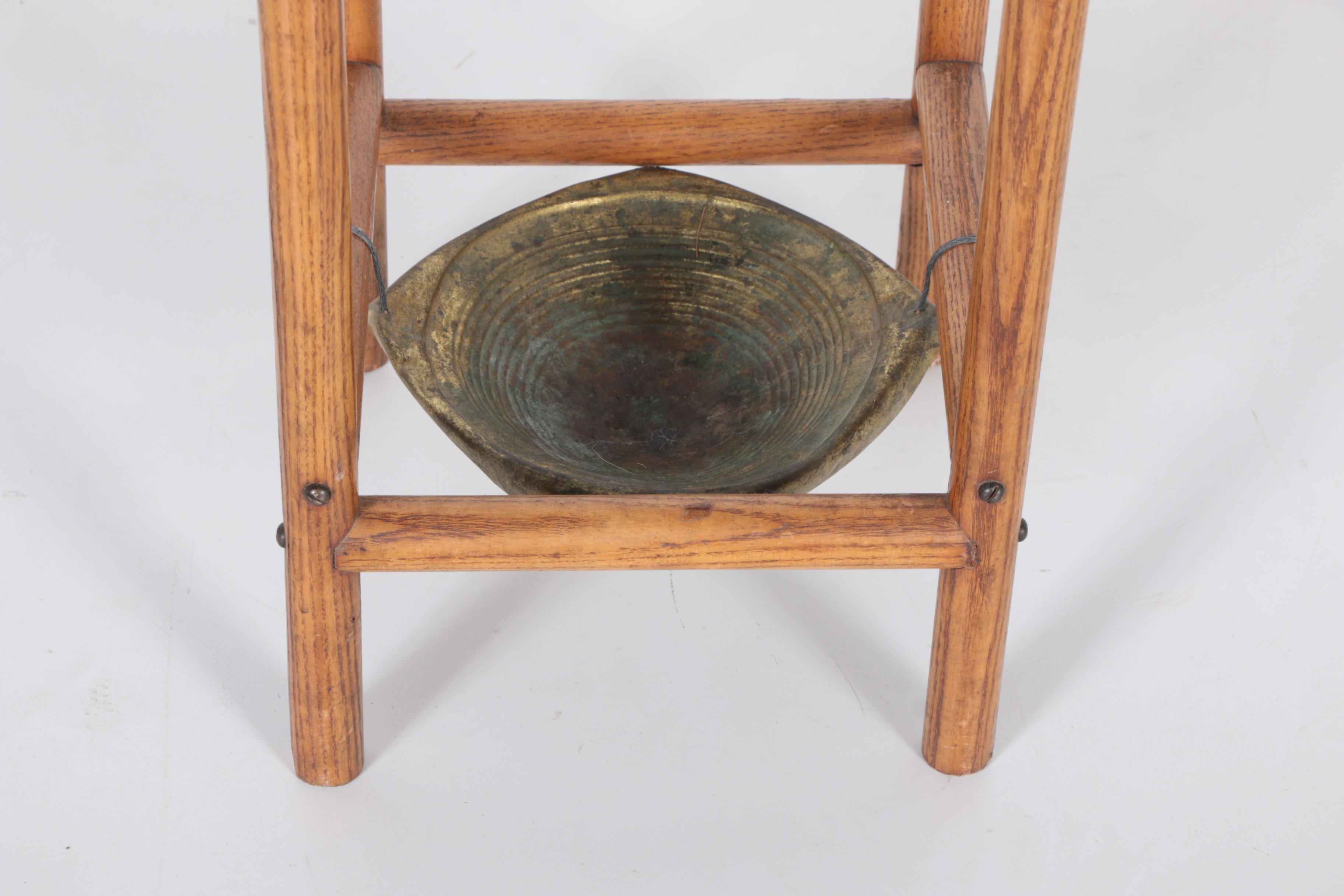 Late Victorian Era Aesthetic Period Oak and Brass Umbrella Stand