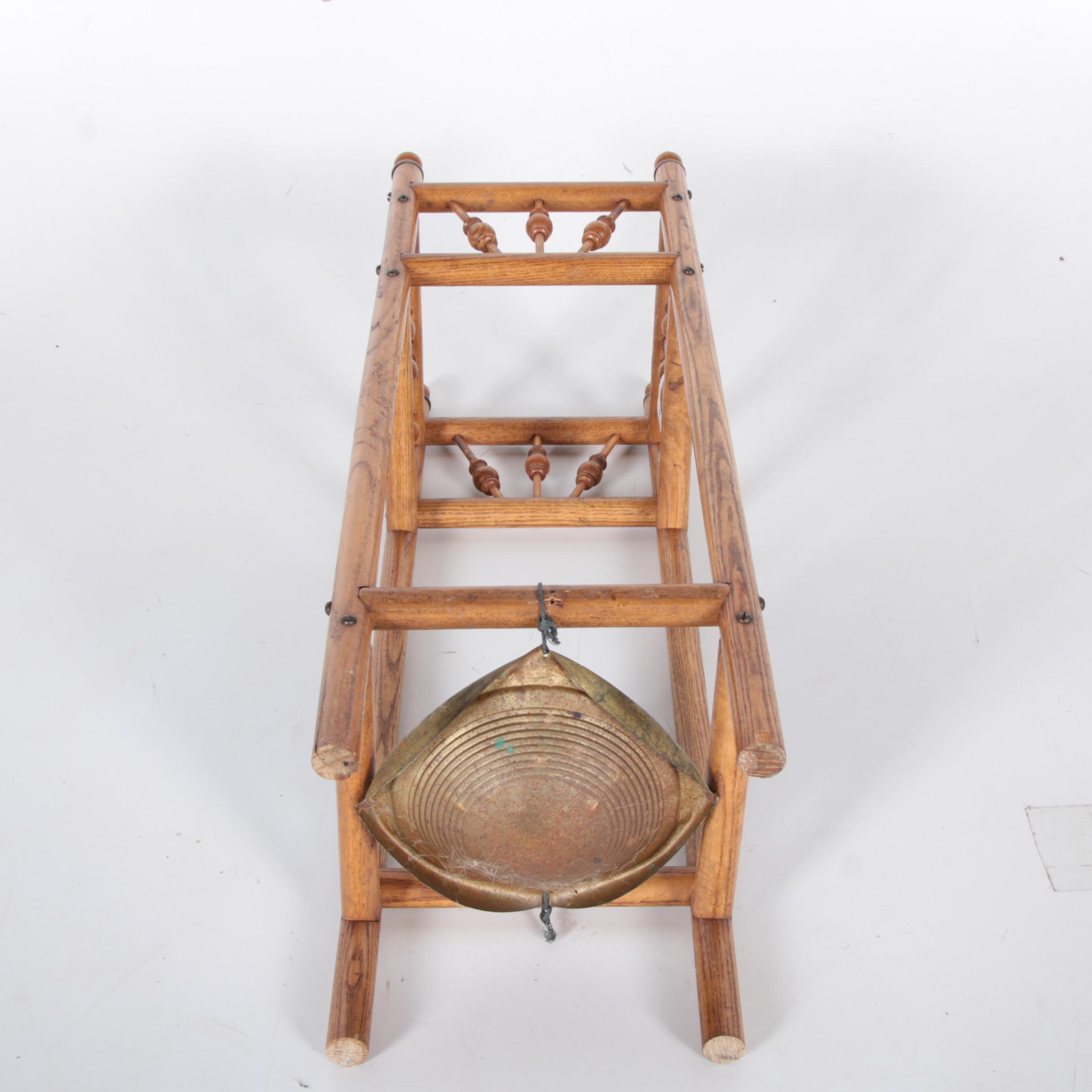 Late Victorian Era Aesthetic Period Oak and Brass Umbrella Stand