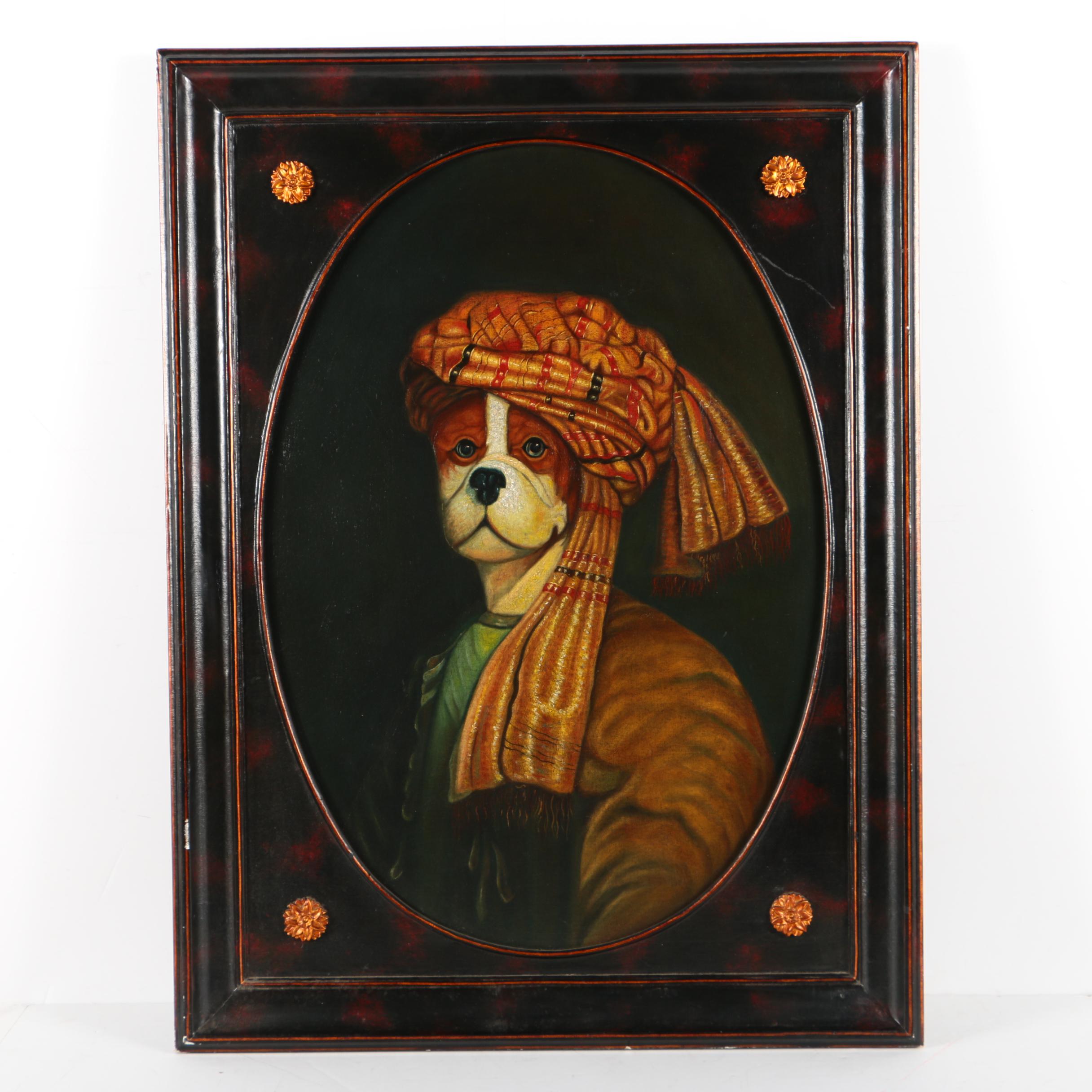Maitland-Smith Oil on Canvas Board of Anthropomorphic Dog