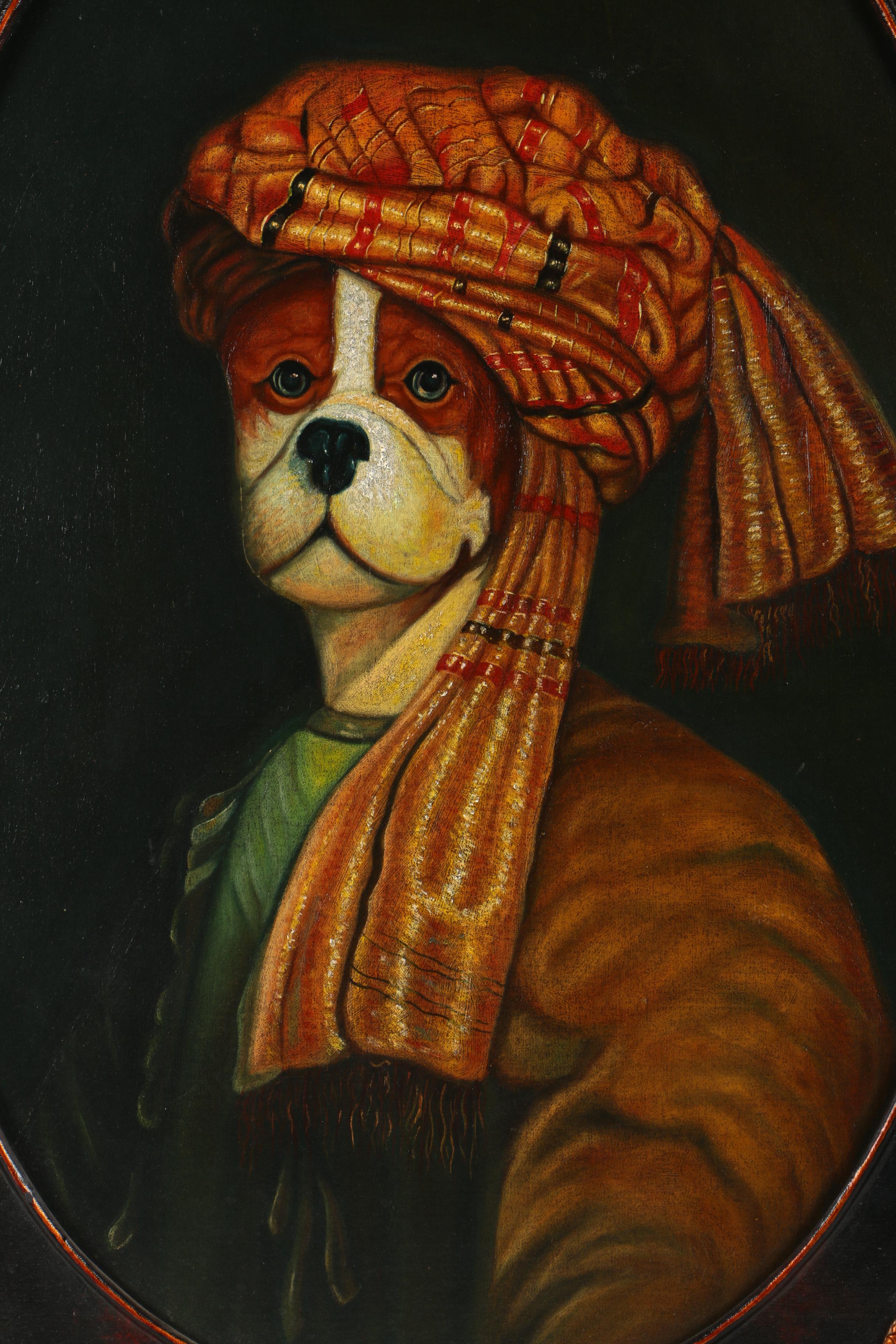 Maitland-Smith Oil on Canvas Board of Anthropomorphic Dog