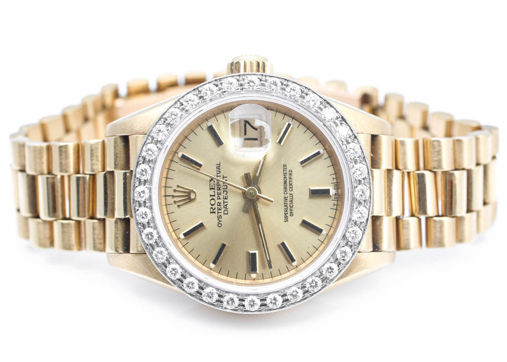 Rolex Oyster Perpetual Datejust 18K Yellow Gold and Diamond Watch