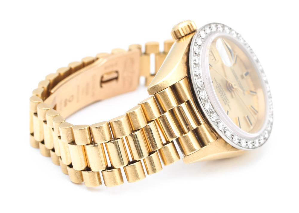 Rolex Oyster Perpetual Datejust 18K Yellow Gold and Diamond Watch