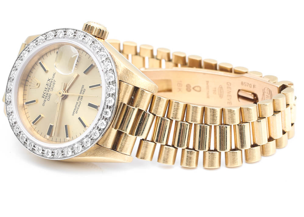 Rolex Oyster Perpetual Datejust 18K Yellow Gold and Diamond Watch