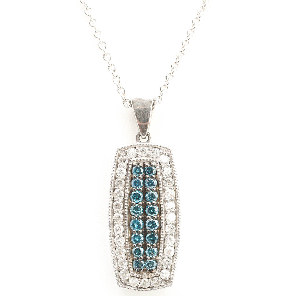 Sterling Silver Blue Diamond Pendant Necklace