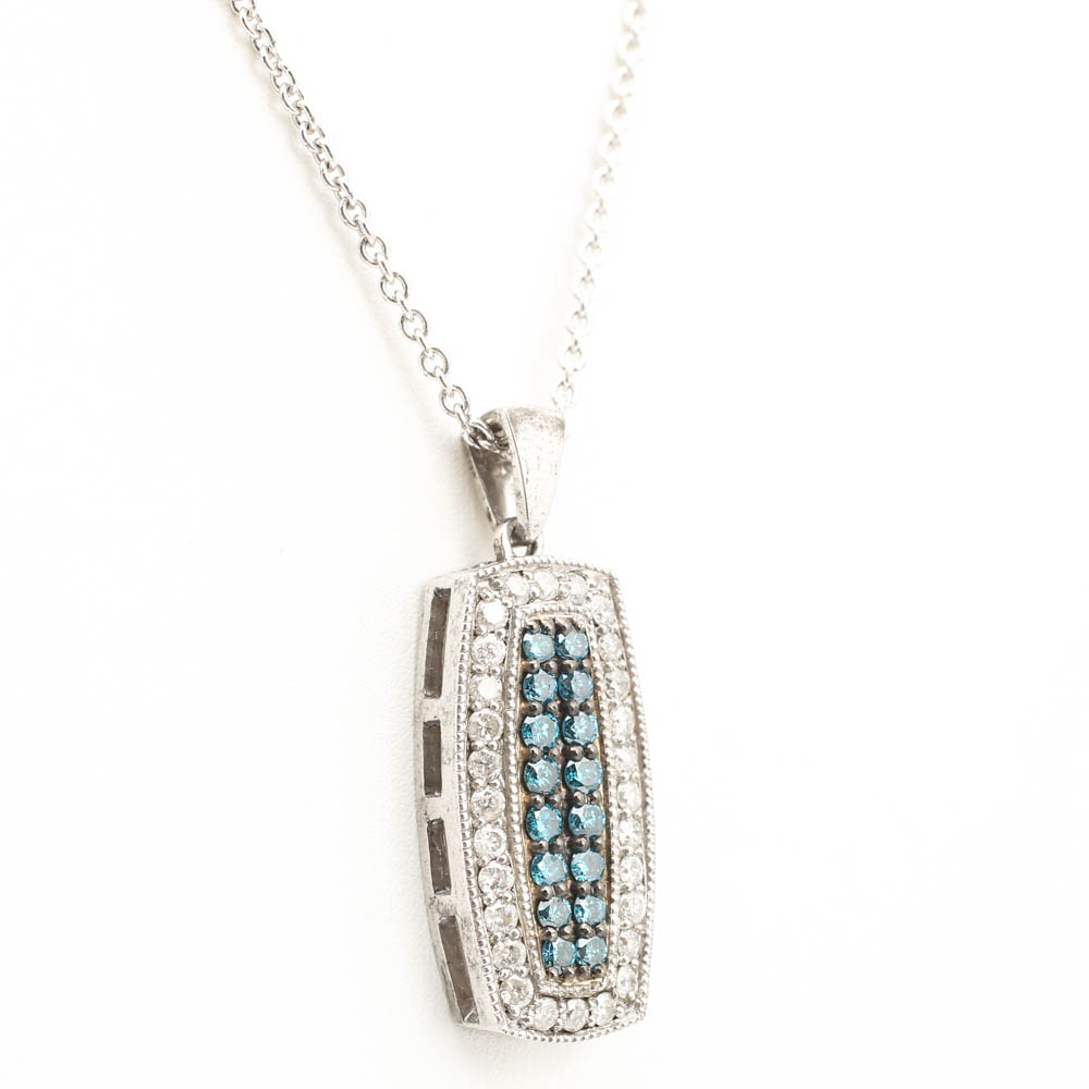 Sterling Silver Blue Diamond Pendant Necklace
