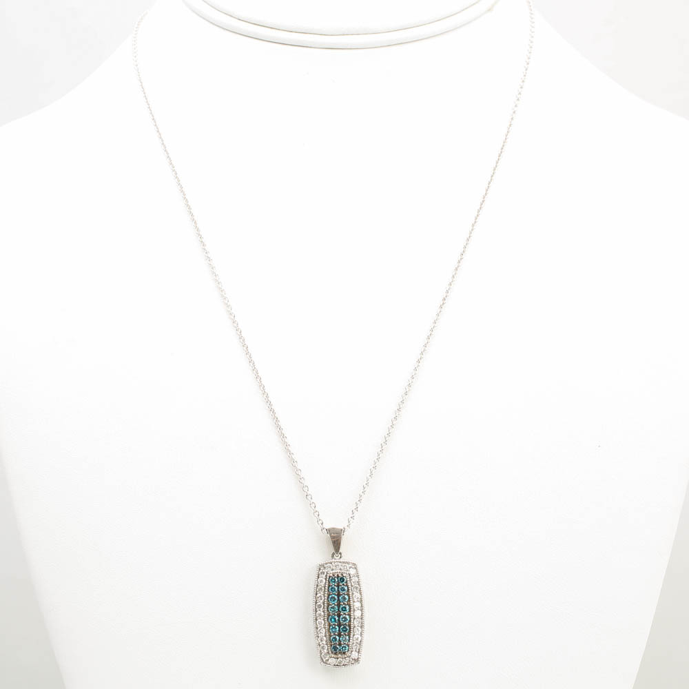 Sterling Silver Blue Diamond Pendant Necklace