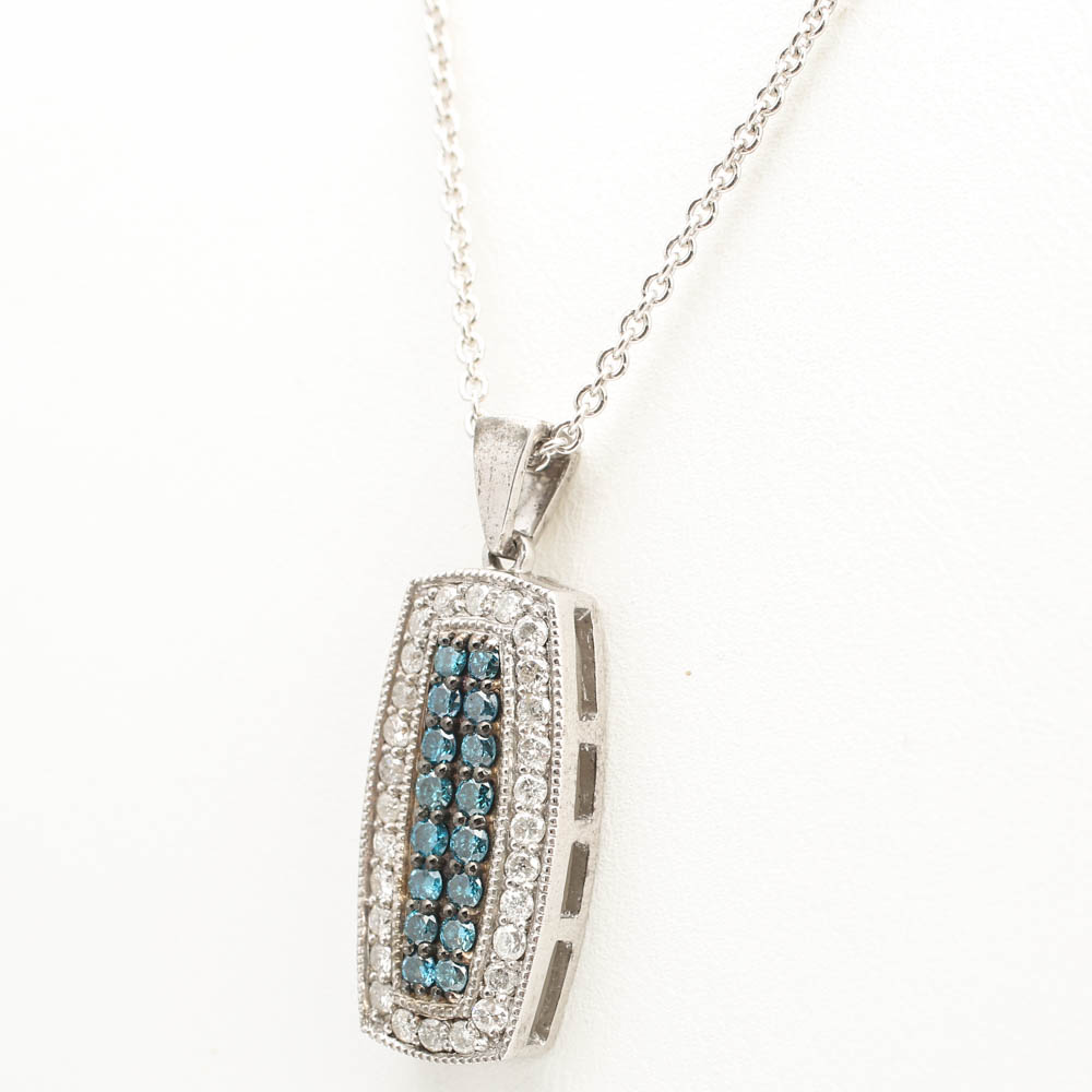 Sterling Silver Blue Diamond Pendant Necklace