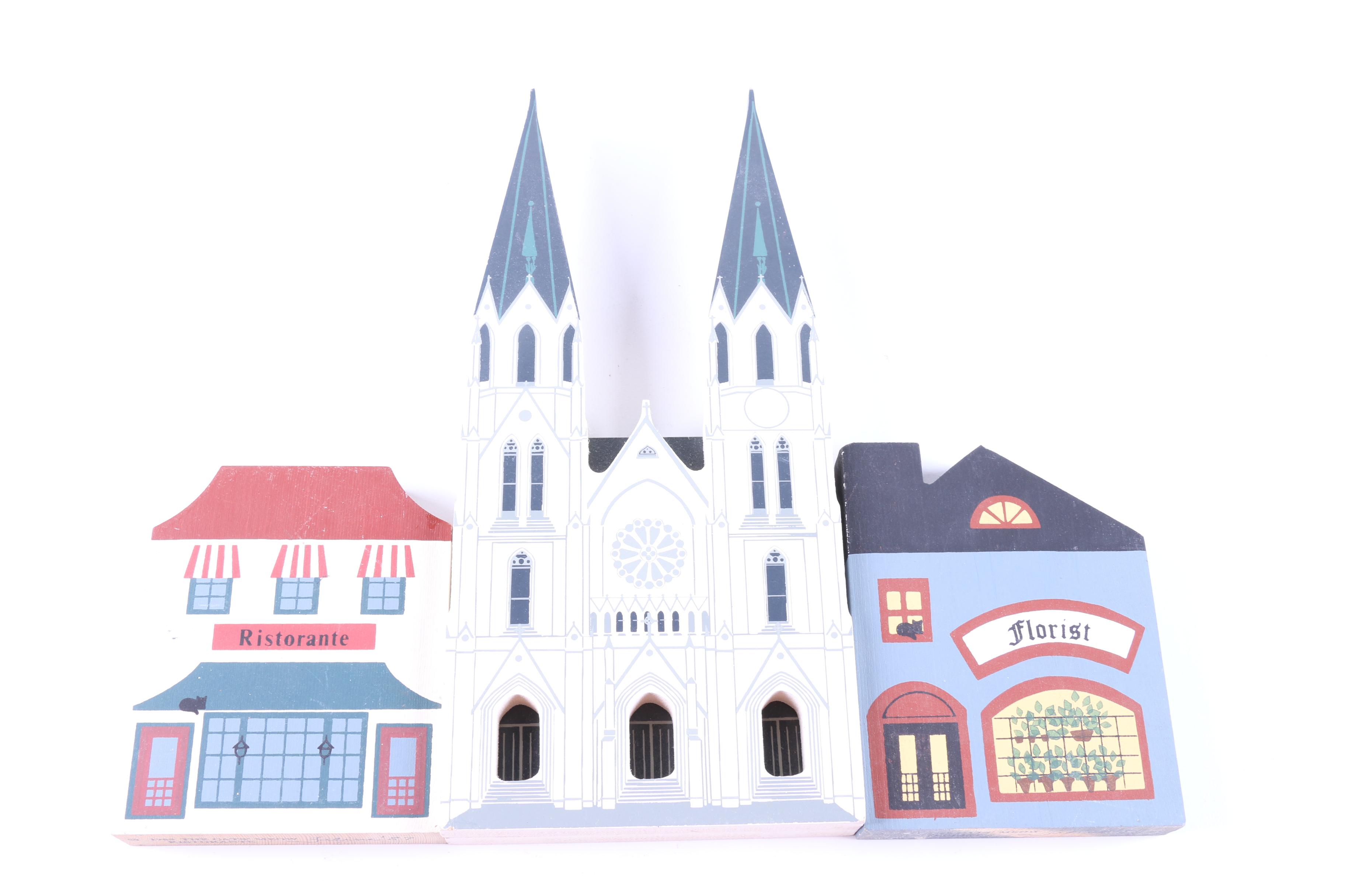 Assortment of The Cat's Meow Vintage Wood Decorative Buildings