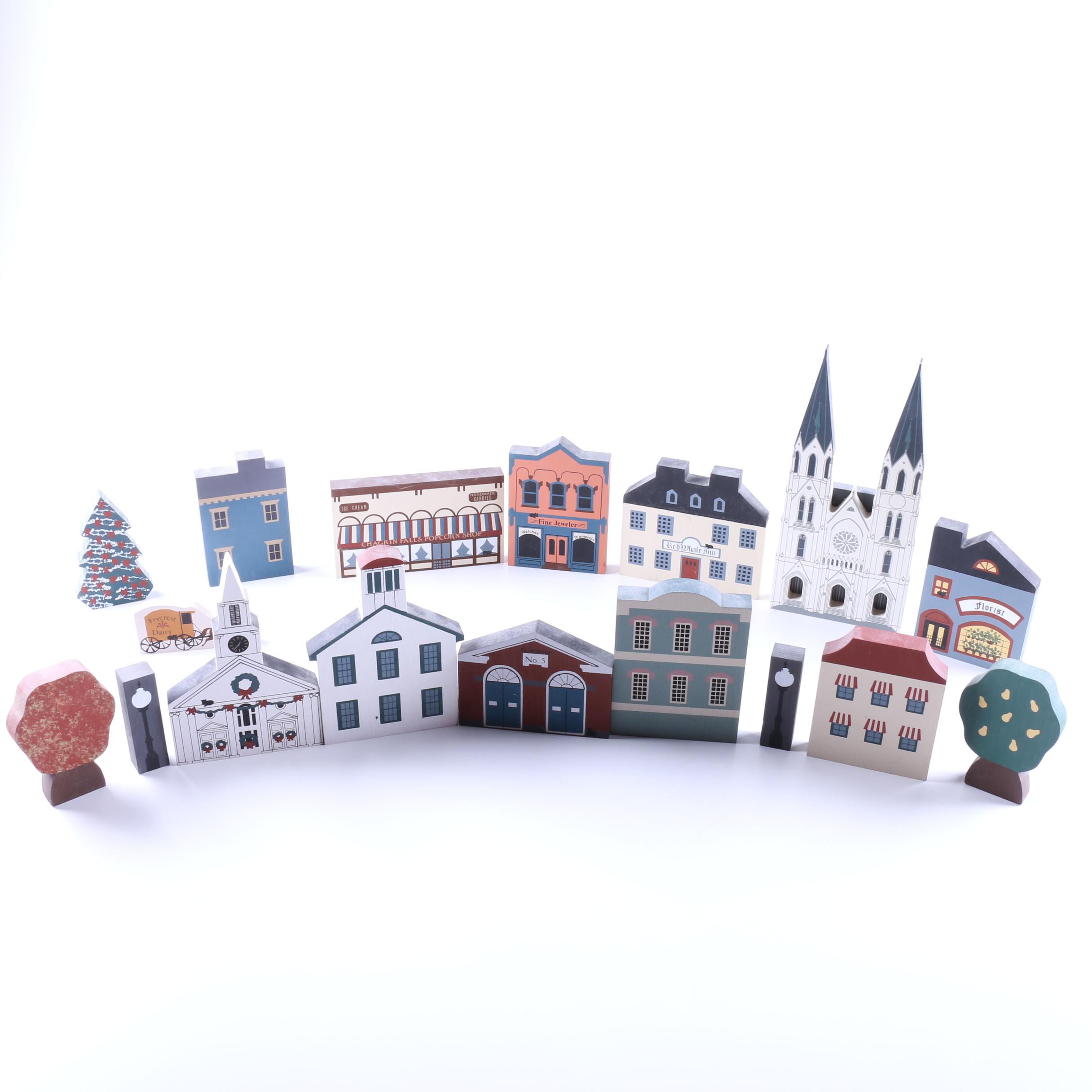 Assortment of The Cat's Meow Vintage Wood Decorative Buildings