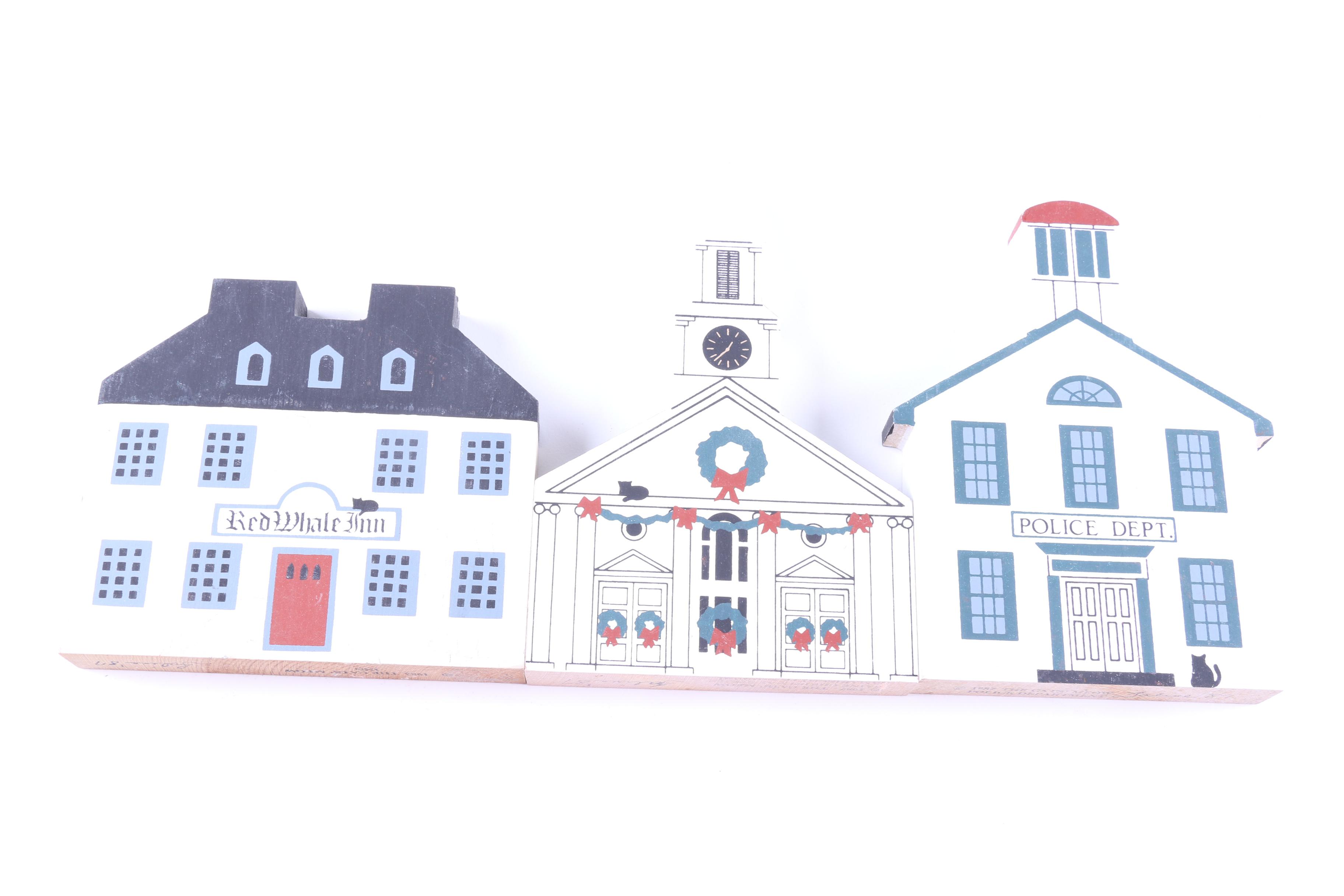 Assortment of The Cat's Meow Vintage Wood Decorative Buildings