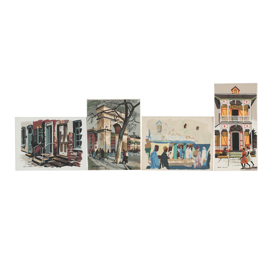 Assortment of Mark Commer Serigraphs on Board Cityscapes