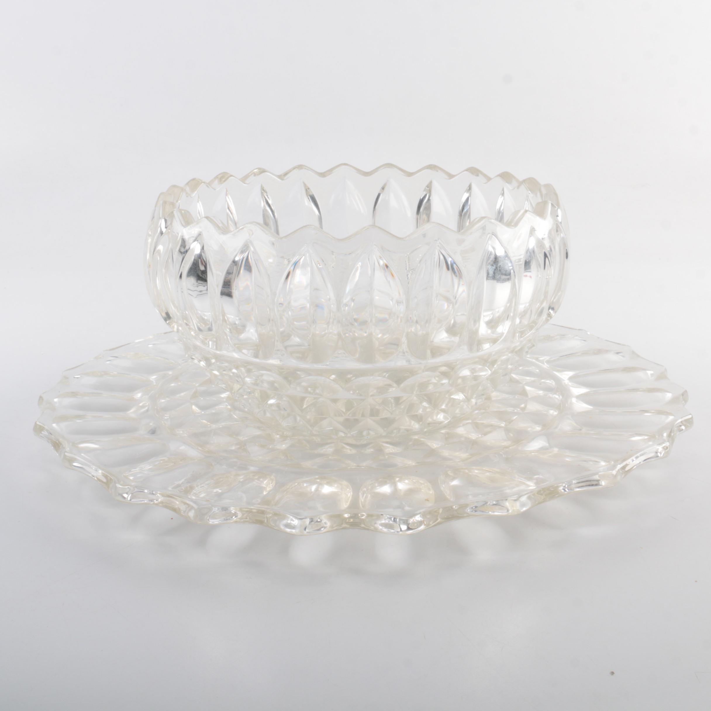 Vintage Glass Punch Bowl and Underplate