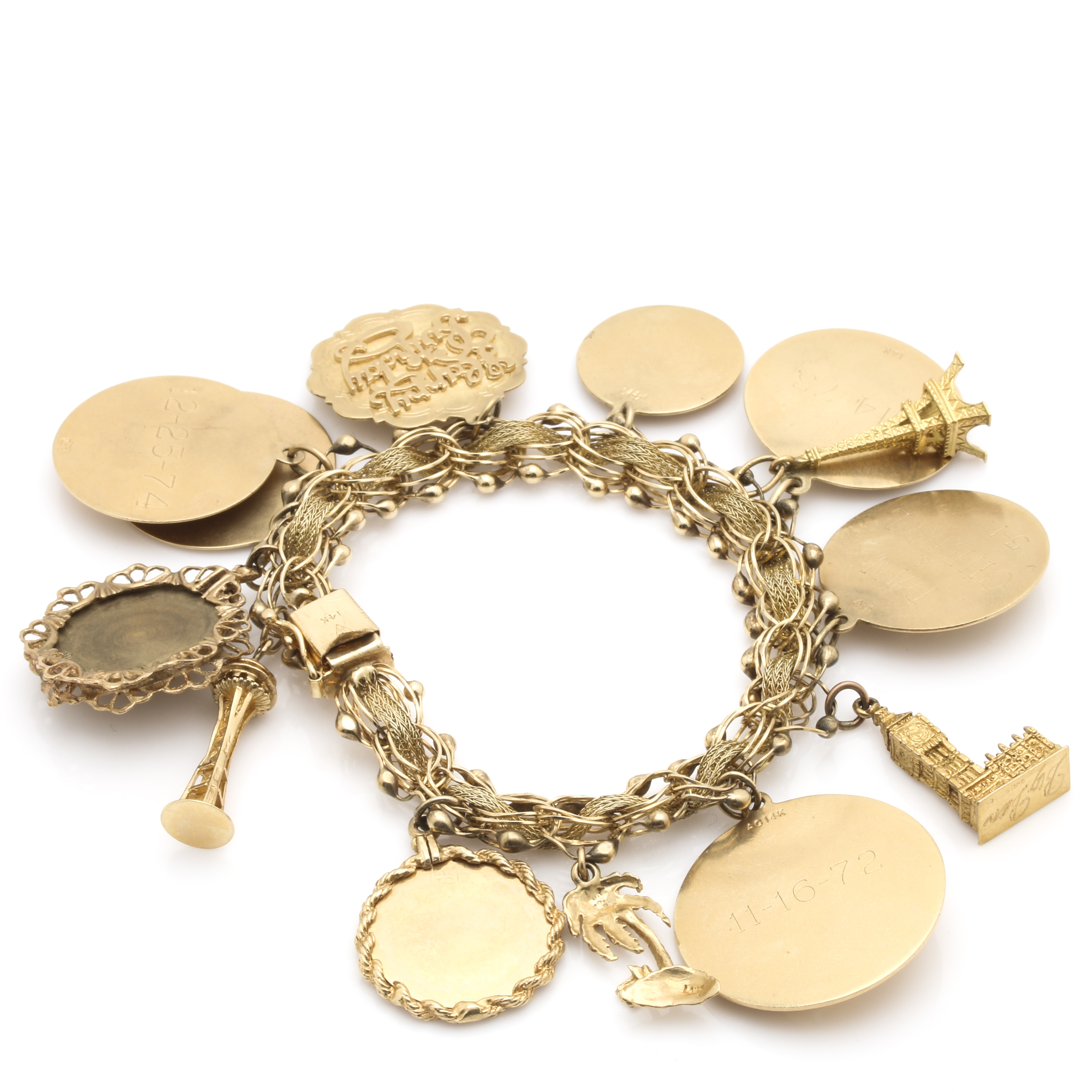 14K, 10K, and 18K Yellow Gold Charm Bracelet Including Gemstones