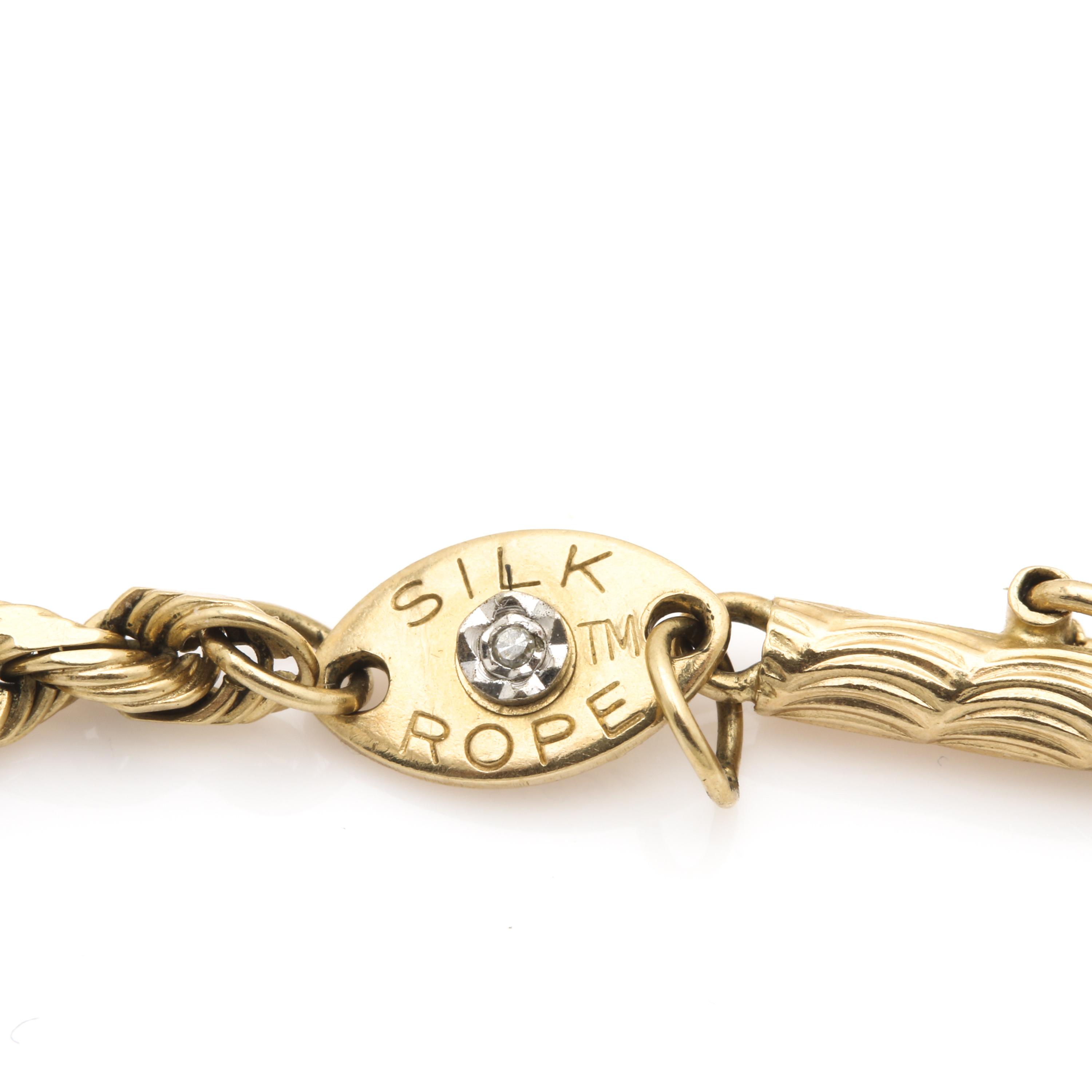 14K Yellow Gold Twisted Rope Chain Bracelets Including Silk Rope and Diamond