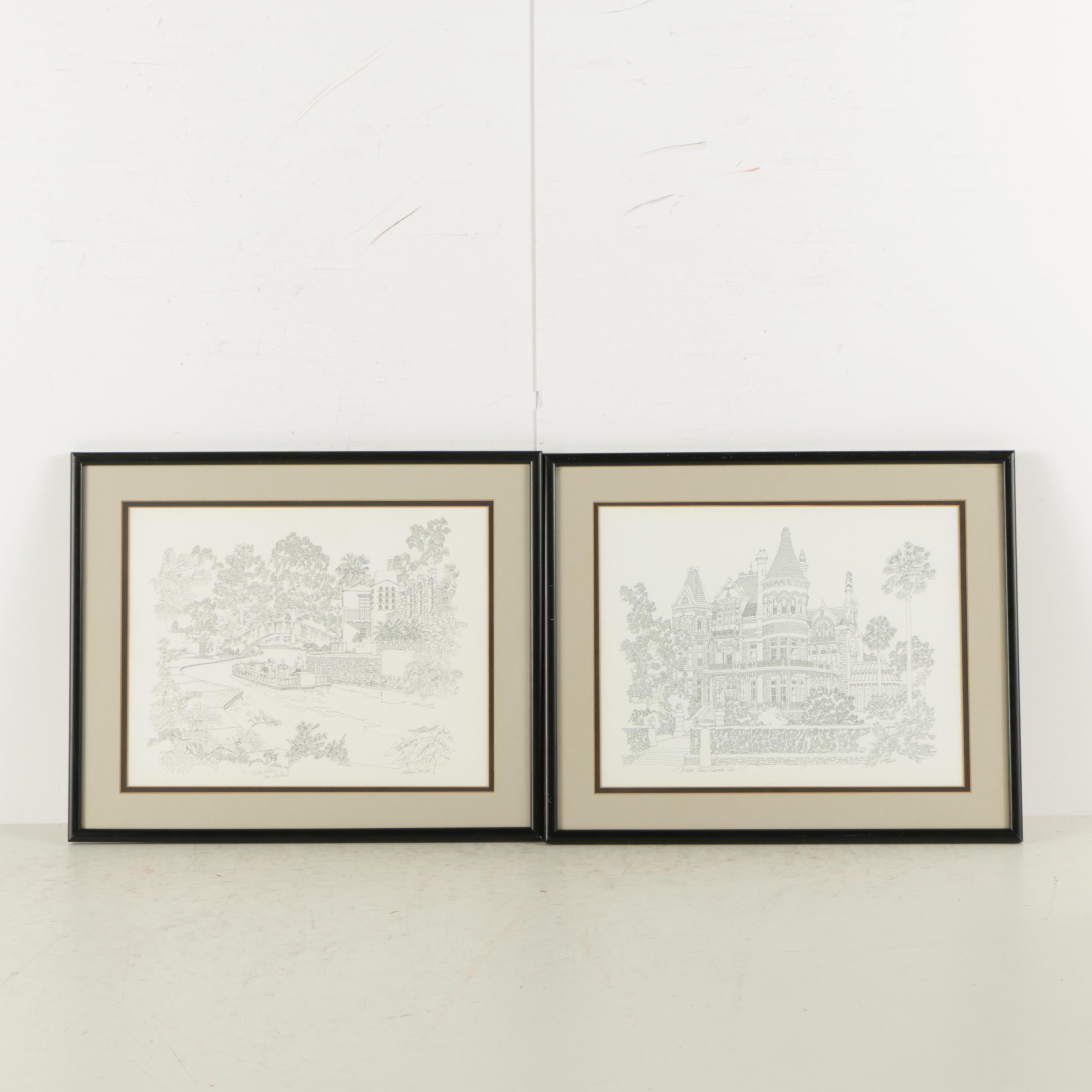Offset Lithographs After Norman Baxter of Texas Architecture