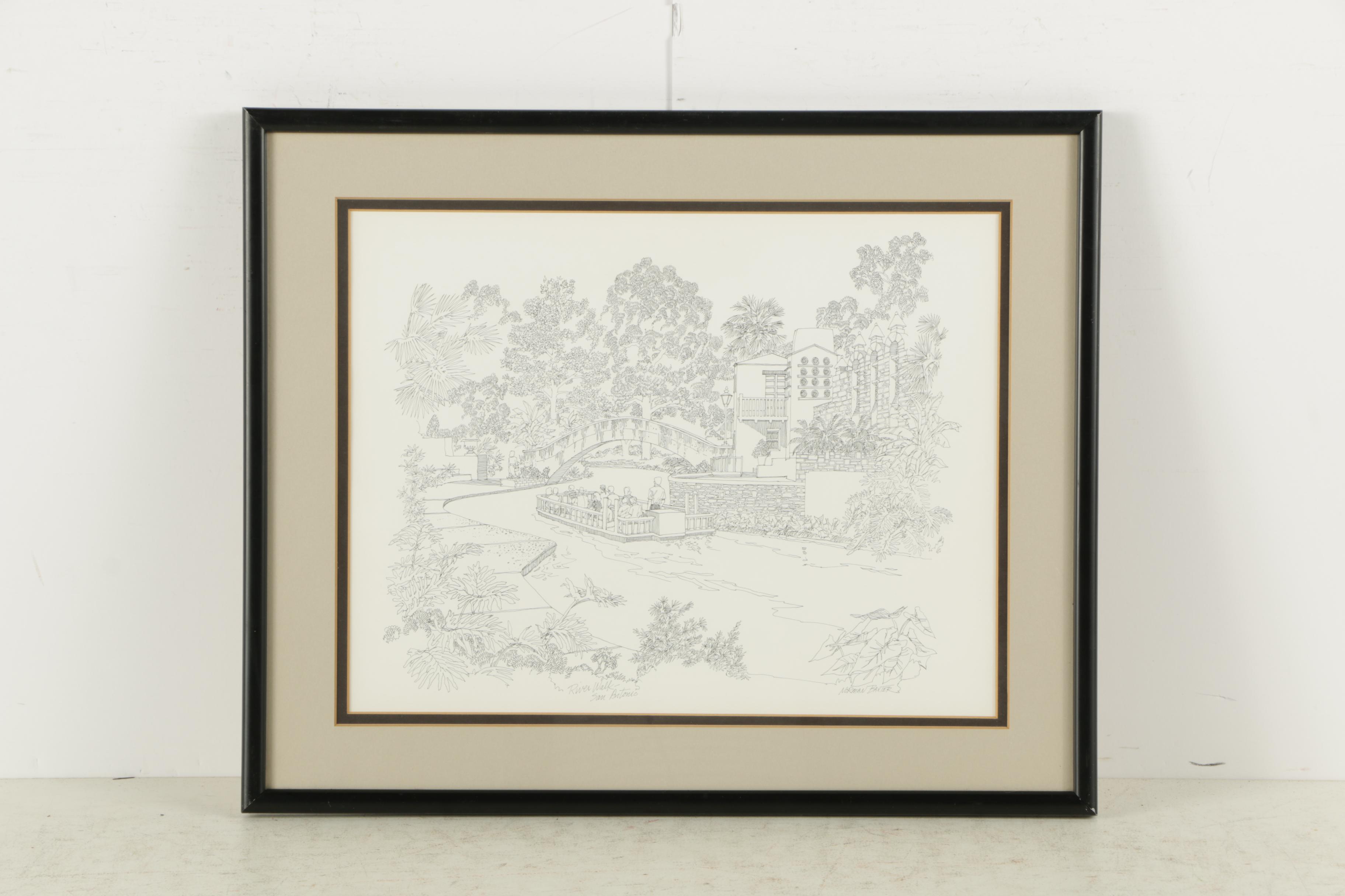 Offset Lithographs After Norman Baxter of Texas Architecture