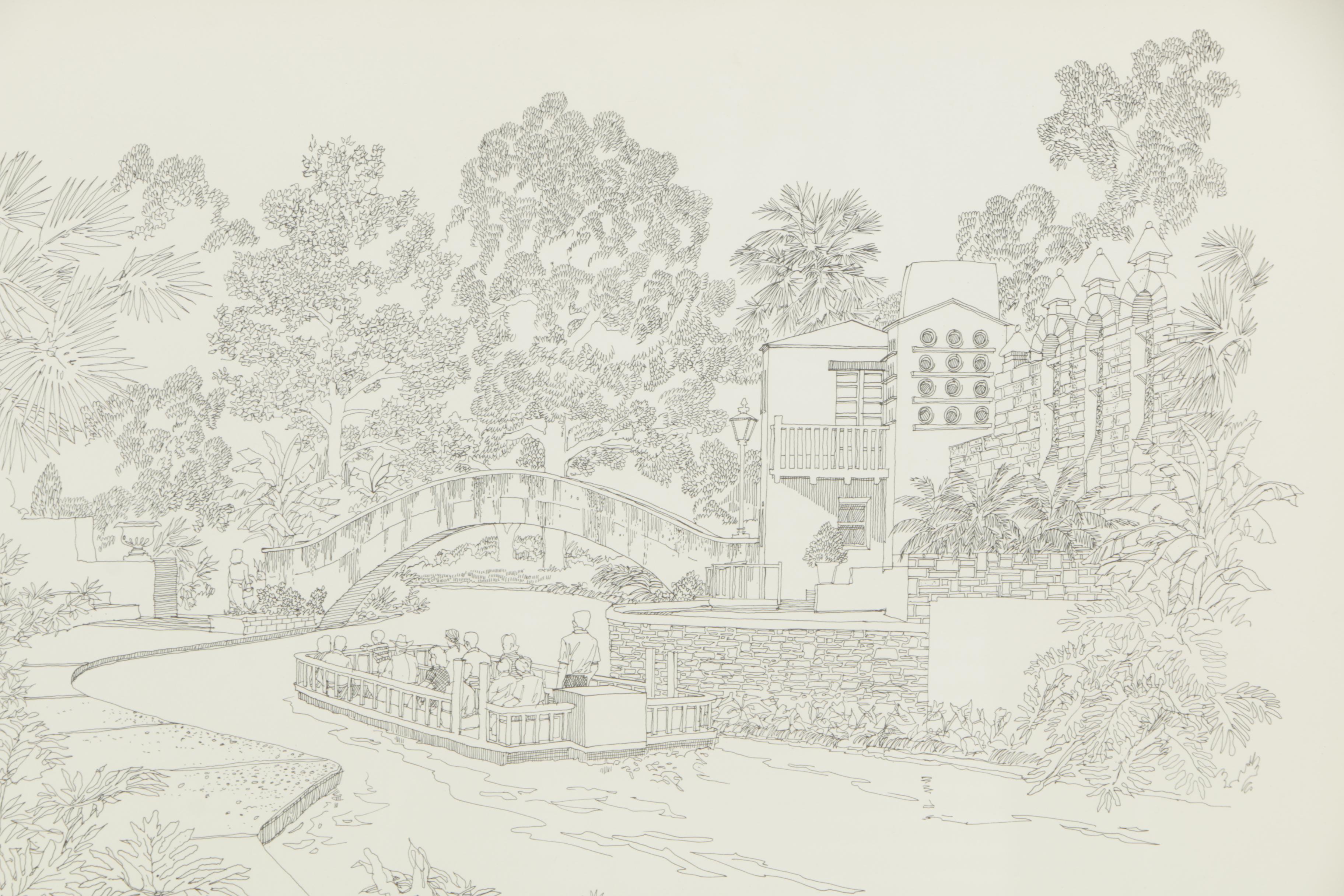 Offset Lithographs After Norman Baxter of Texas Architecture