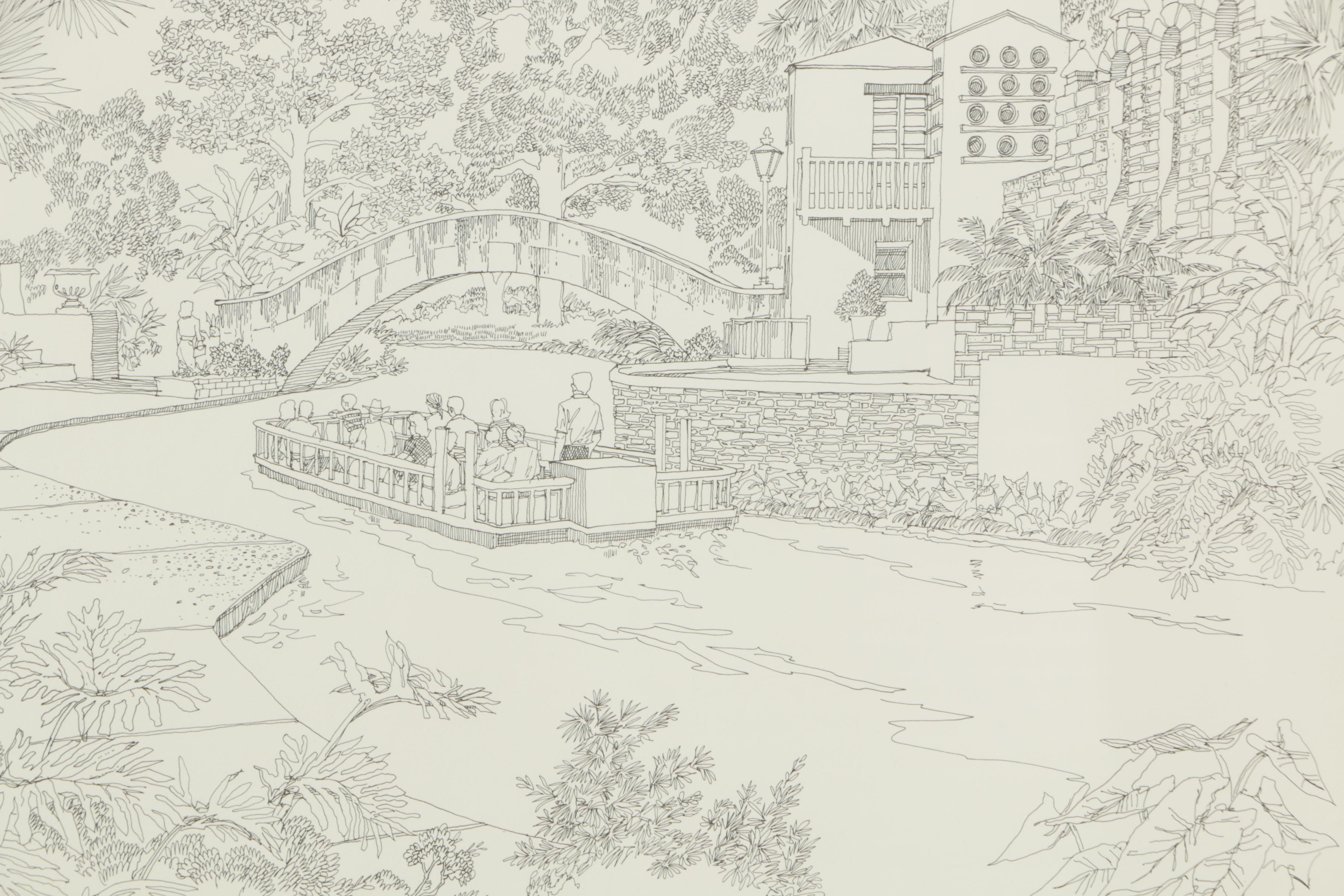 Offset Lithographs After Norman Baxter of Texas Architecture